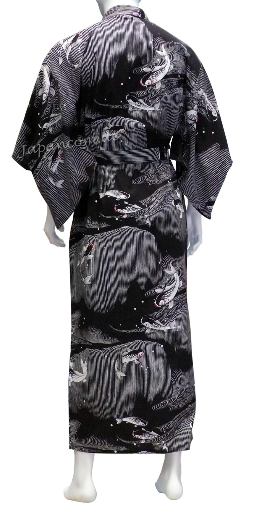 Herren Yukata Koi schwarz lang