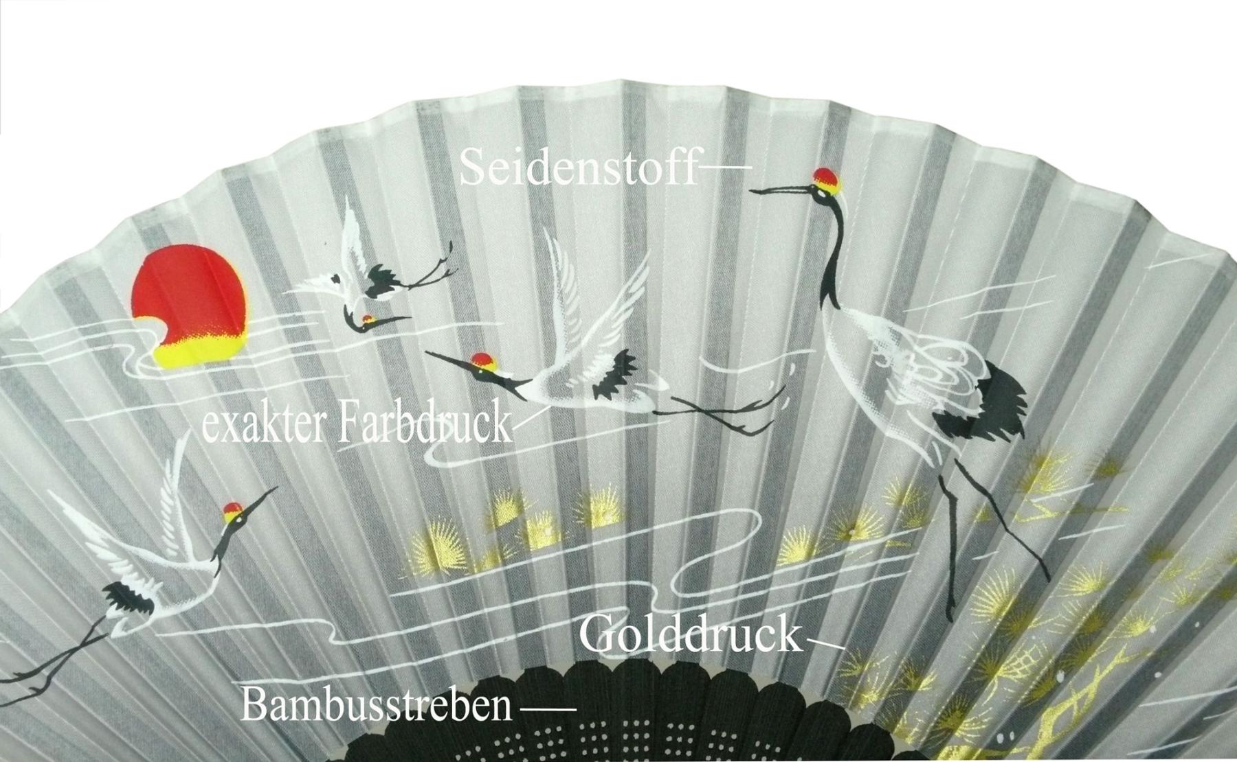Fächer Kranich Goldkiefer weiss-schwarz