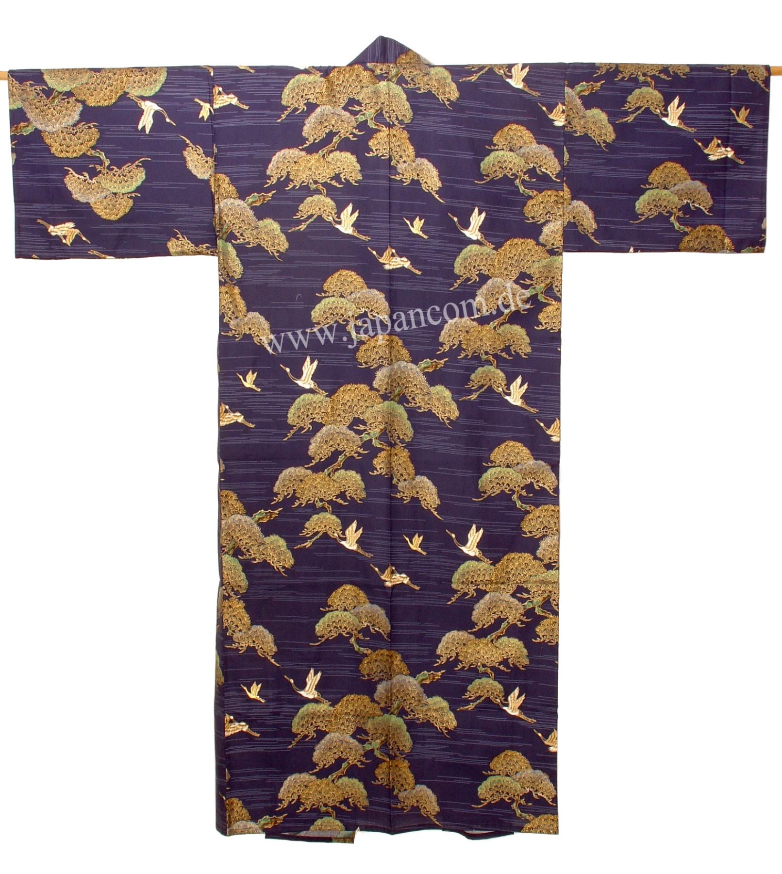 Herren Kimono Kraniche & Kiefern blau Gr. M