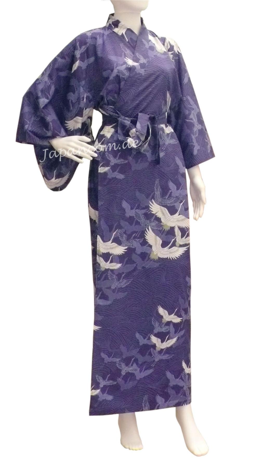 Yukata Kimono Kranich über Wellen royalblau