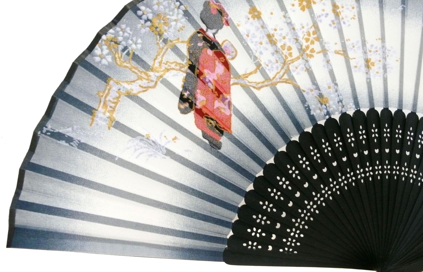 Fächer Maiko Seide blau-schwarz