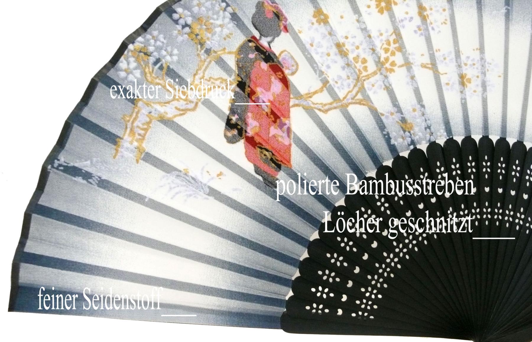 Fächer Maiko Seide blau-schwarz