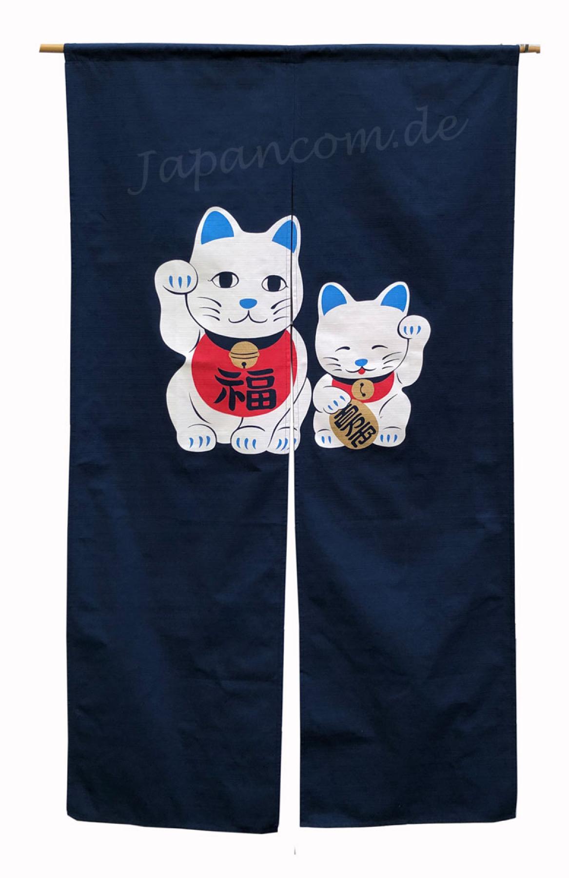 Japan Noren Maneki Winkekatze blau lang