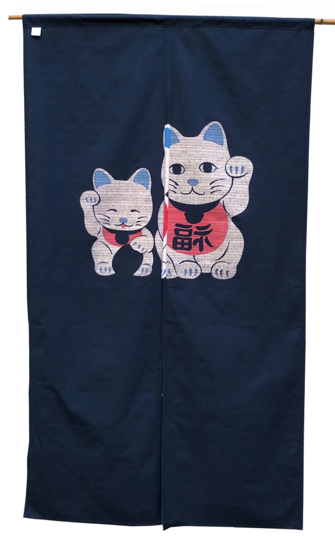 Japan Noren Maneki Winkekatze blau lang