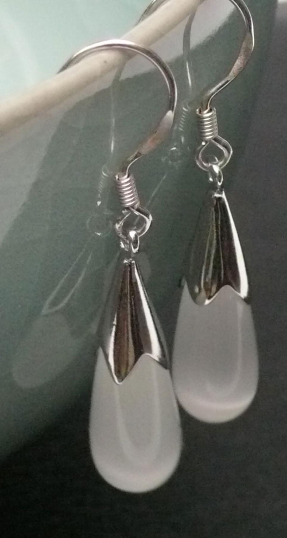 Silber Ohrringe Cat Eye weiss