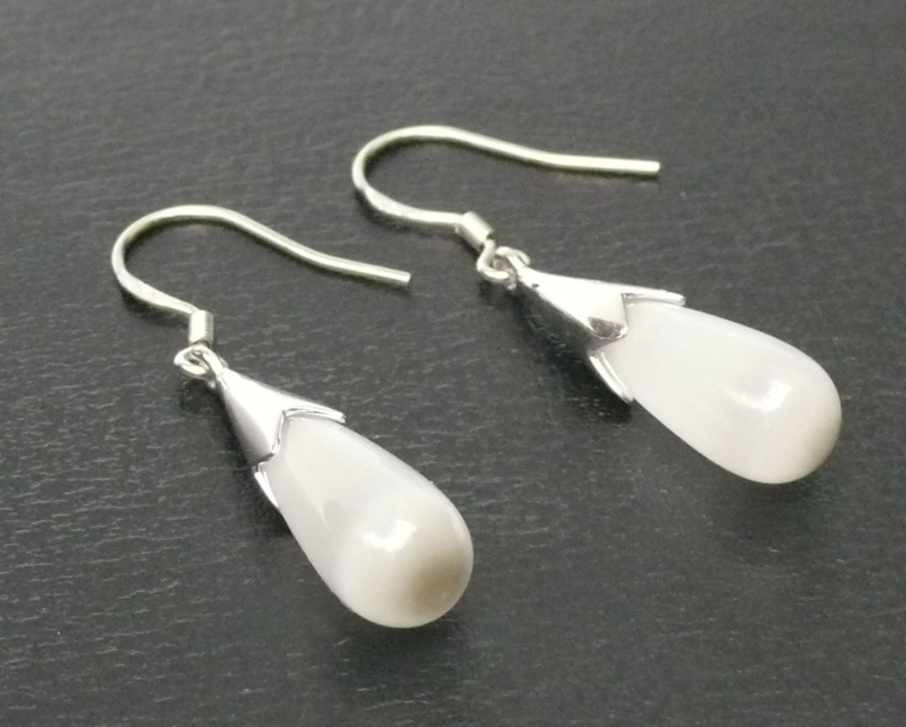 Silber Ohrringe Cat Eye weiss