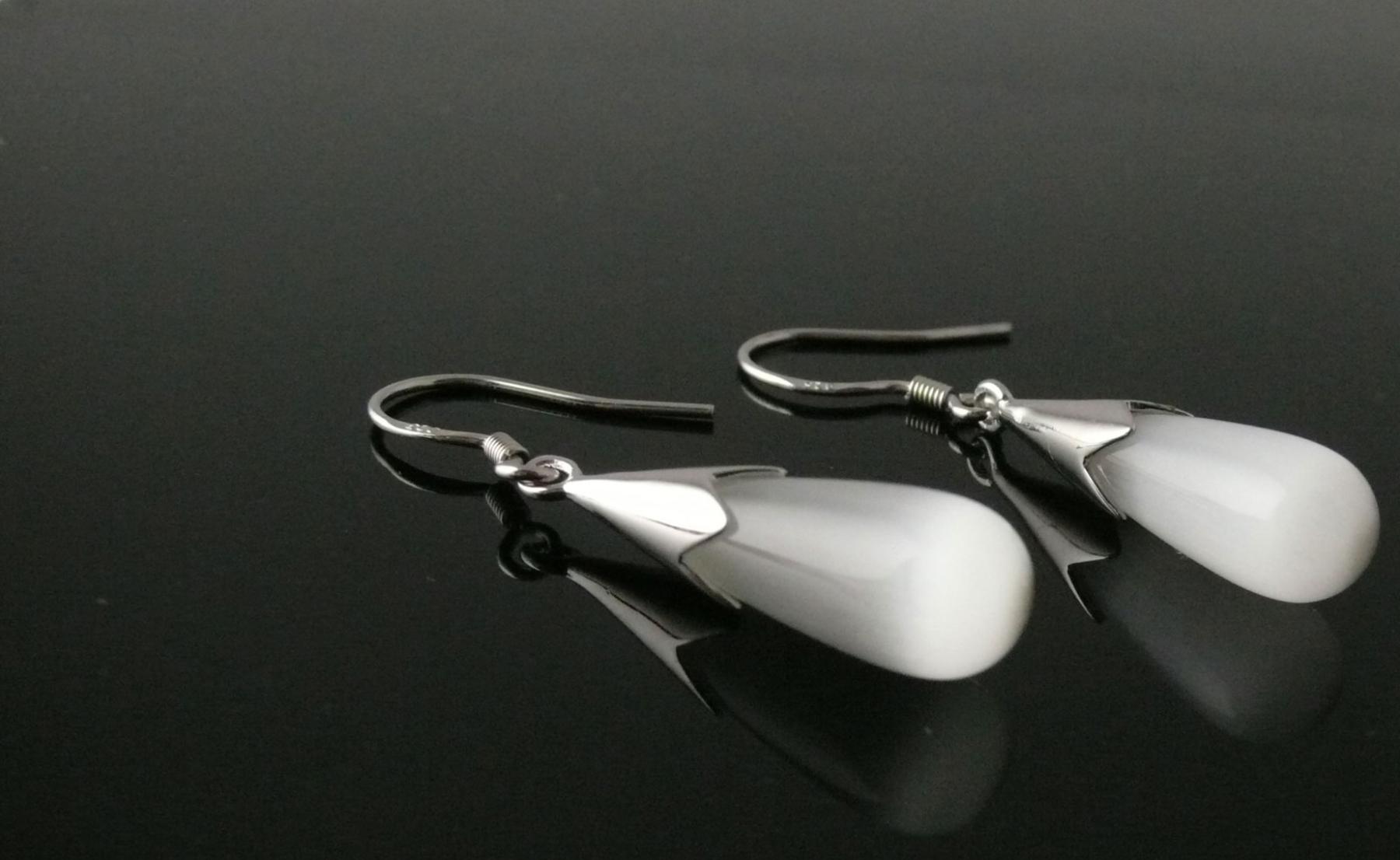 Silber Ohrringe Cat Eye weiss