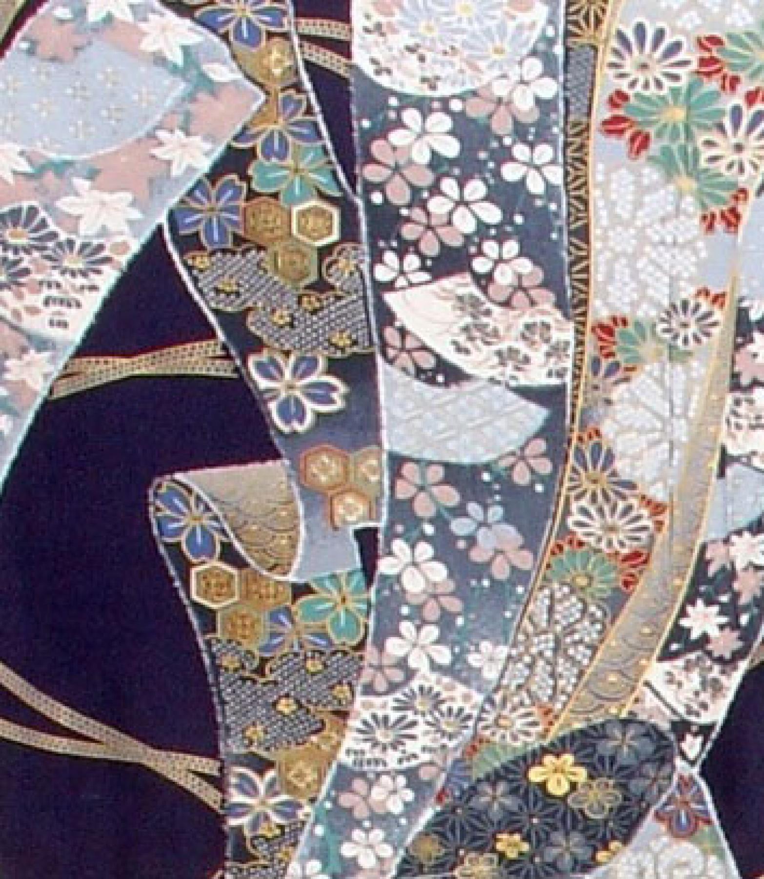 Damen Kimono Ribbon (Schleifenband) dunkelblau