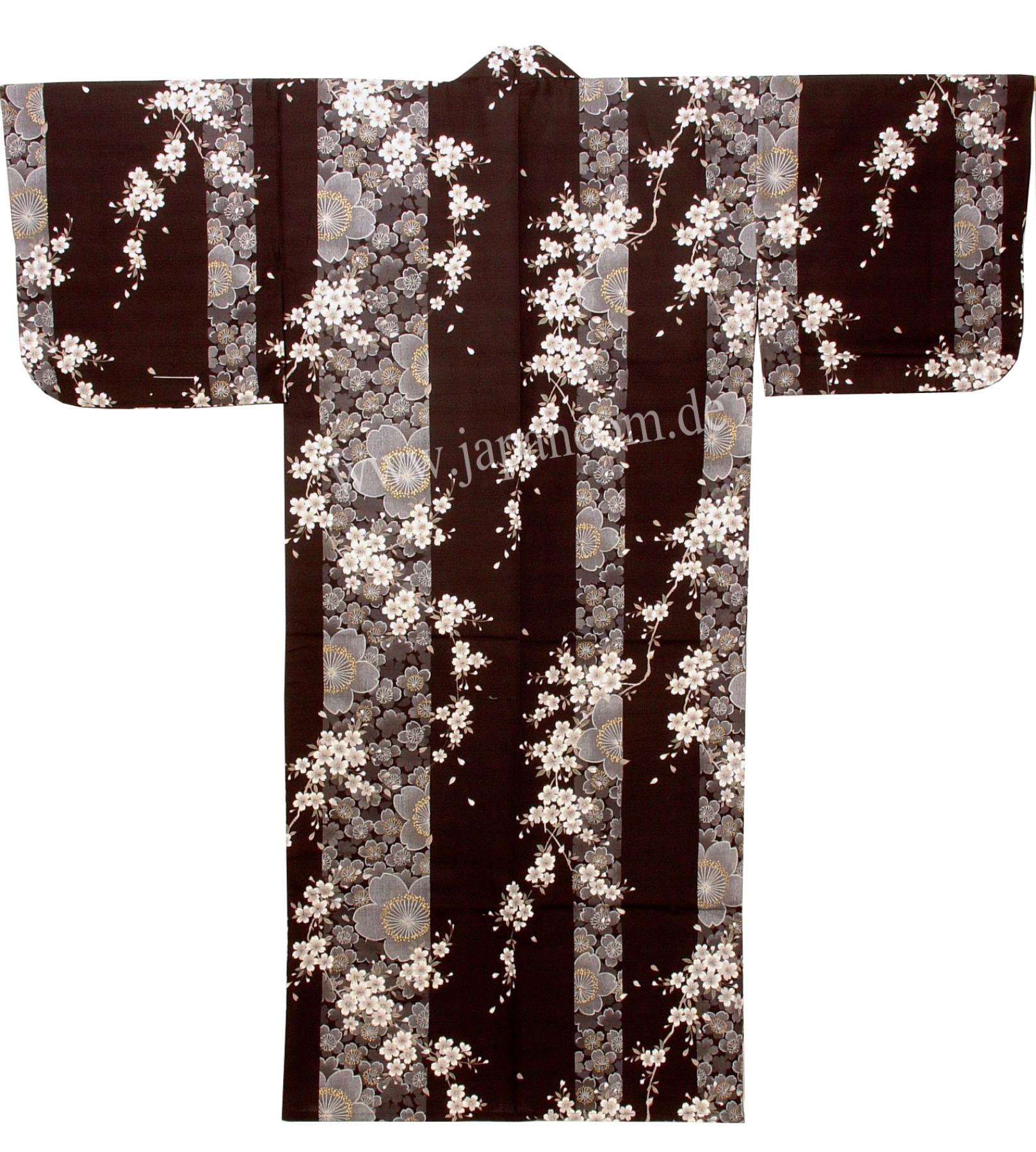 Kimono Sakura (Kirschblüte) schwarz, lang, Dame