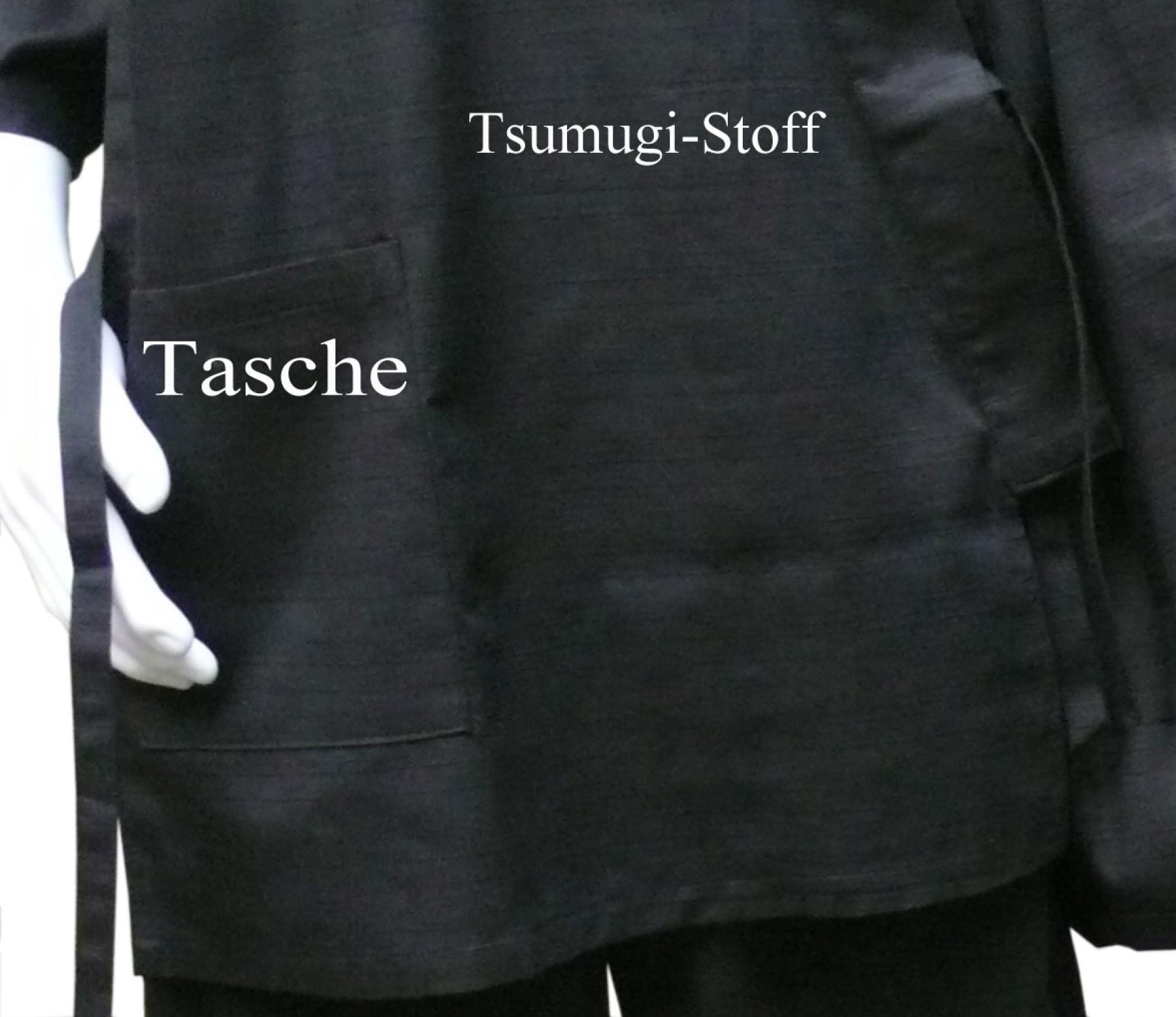 Schwarzer Meditationsanzug aus Japan aus Tsumugi-Baumwolle