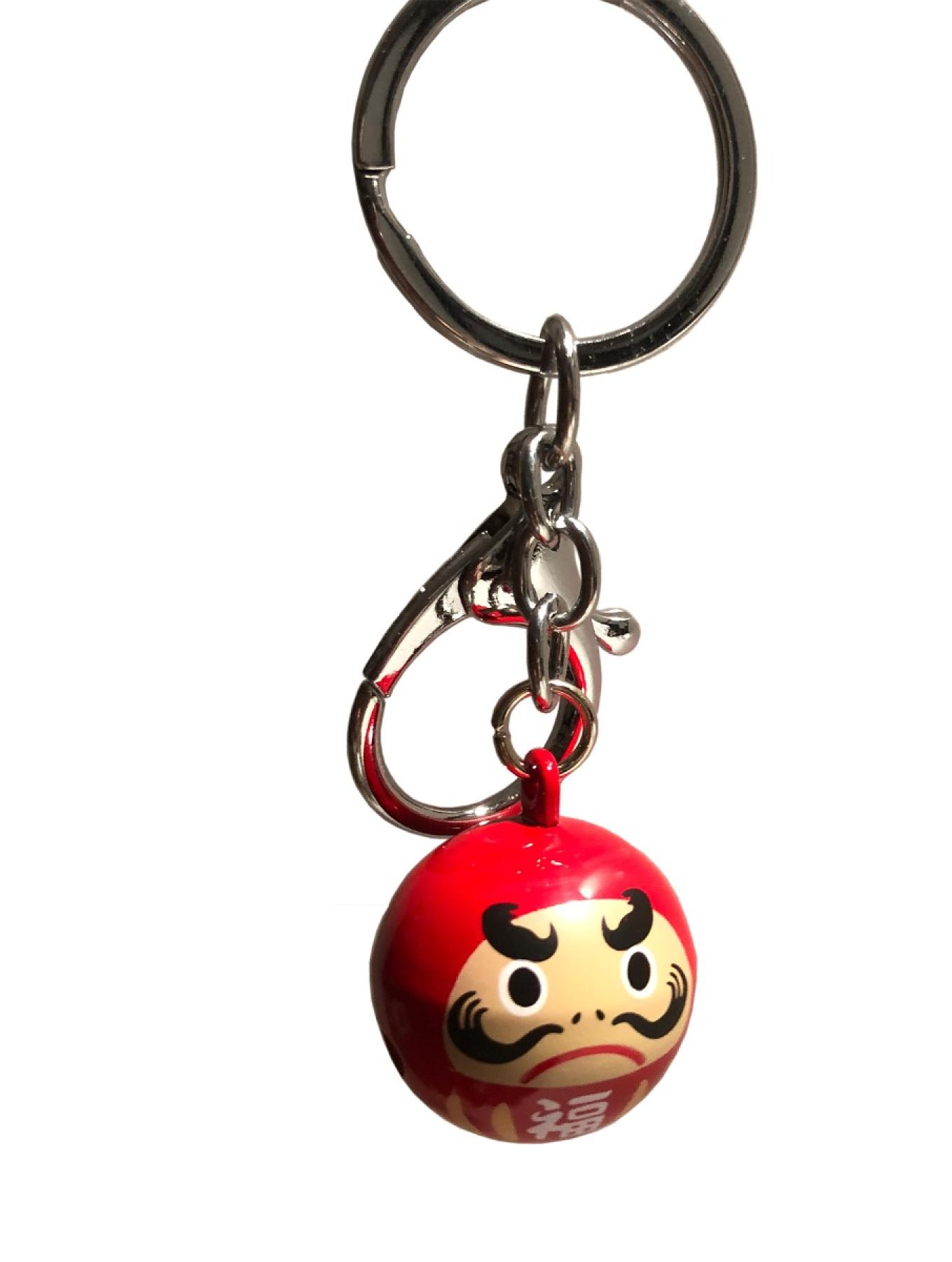 Roter japanischer Daruma Schlüsselanhänger mit Glocke und Karabiner