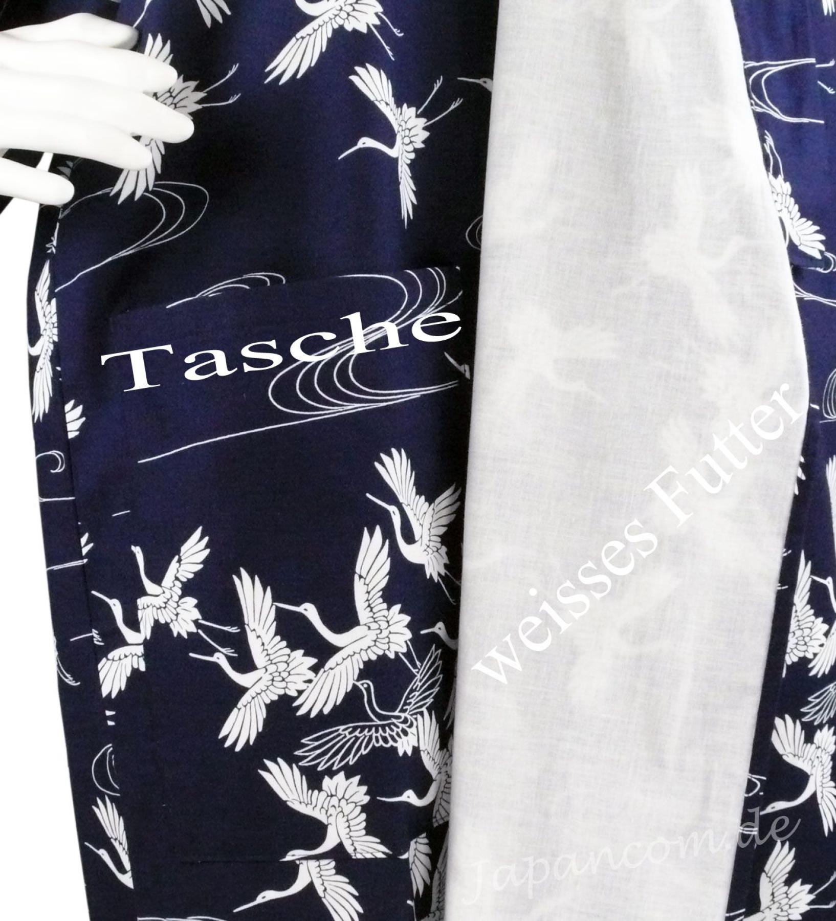 Damen Kimono Schneekraniche blau 135 cm gefüttert