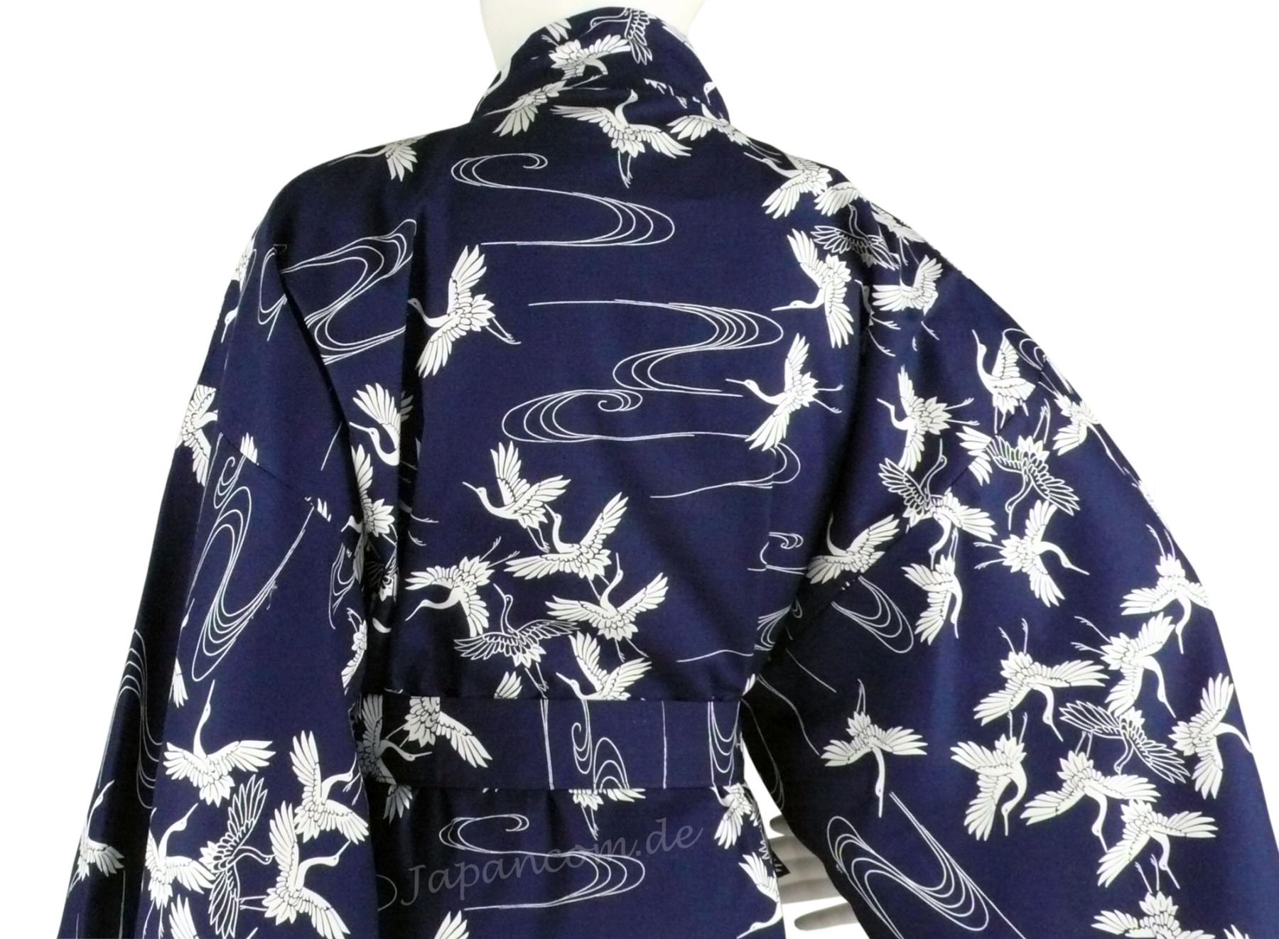 Damen Kimono Schneekraniche blau 135 cm gefüttert