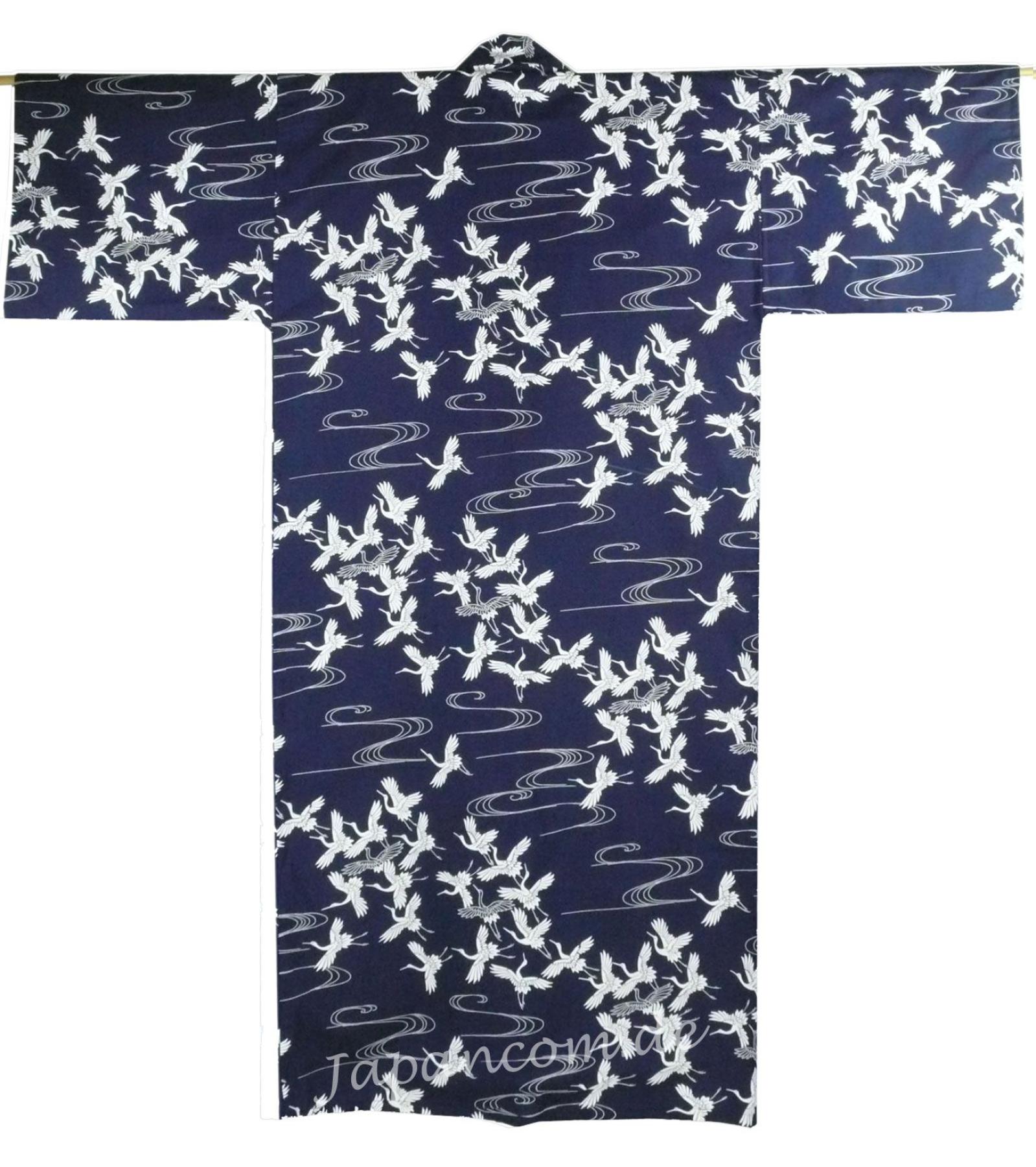 Damen Kimono Schneekraniche blau 135 cm gefüttert