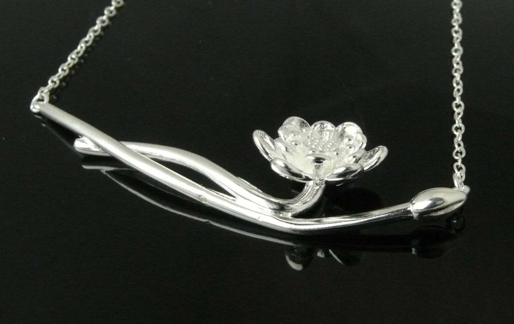 925 Silber Kette Lotusblume mit Stiel