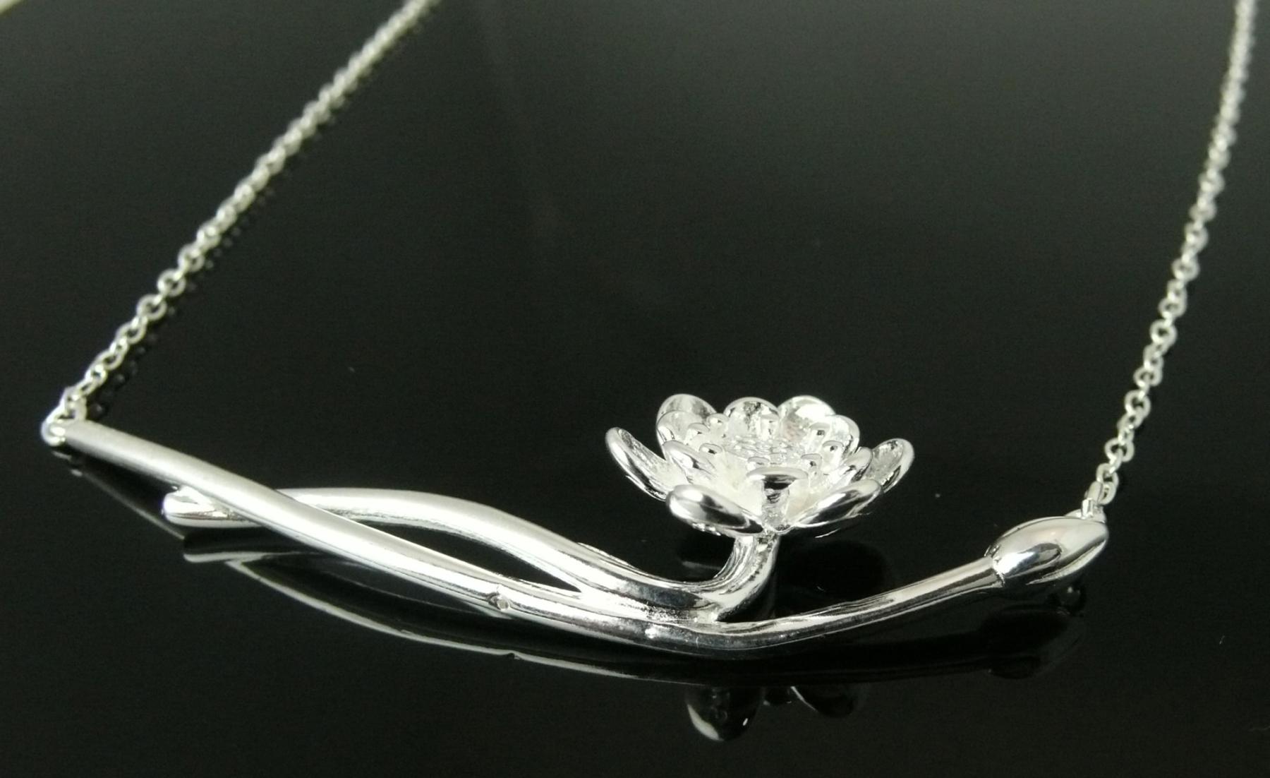 925 Silber Kette Lotusblume mit Stiel