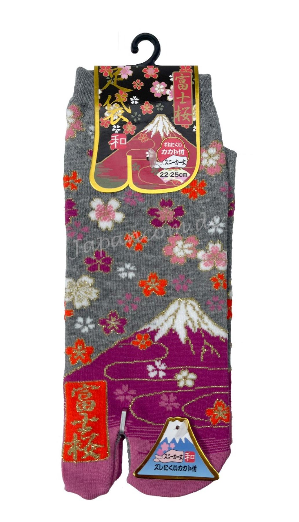 Japanische Zehensocken mit Sakura Design für Damen und Herren, grau