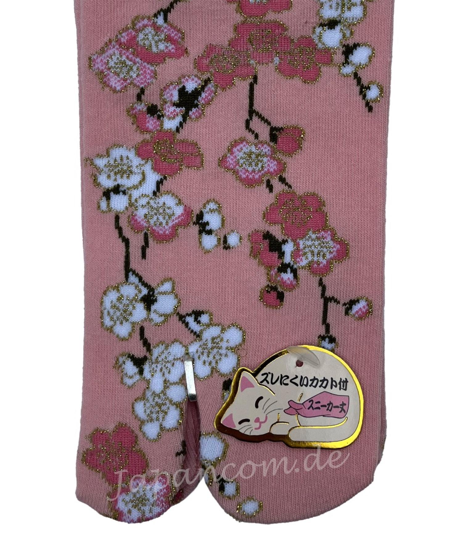 Tabi Knöchelsocken für Zori und Geta mit Kirschblüten, rosa
