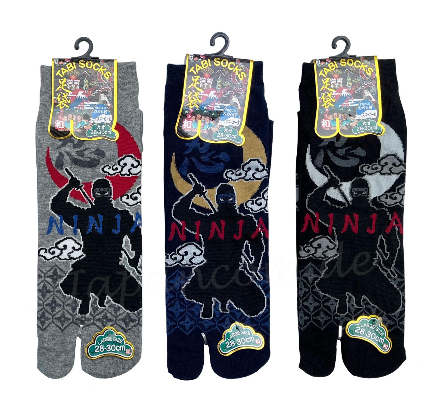 Schwarze Tabi Socken mit Ninja und Kanji Schriftzeichen