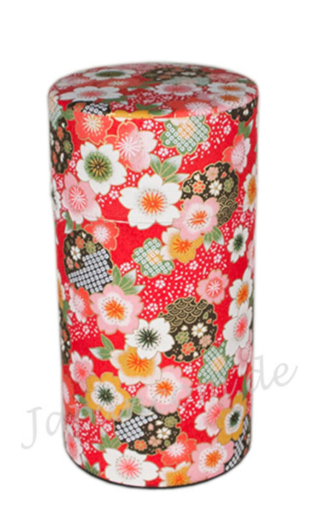 Japanische Teedose Sakura mit Kirschblüten in Rot