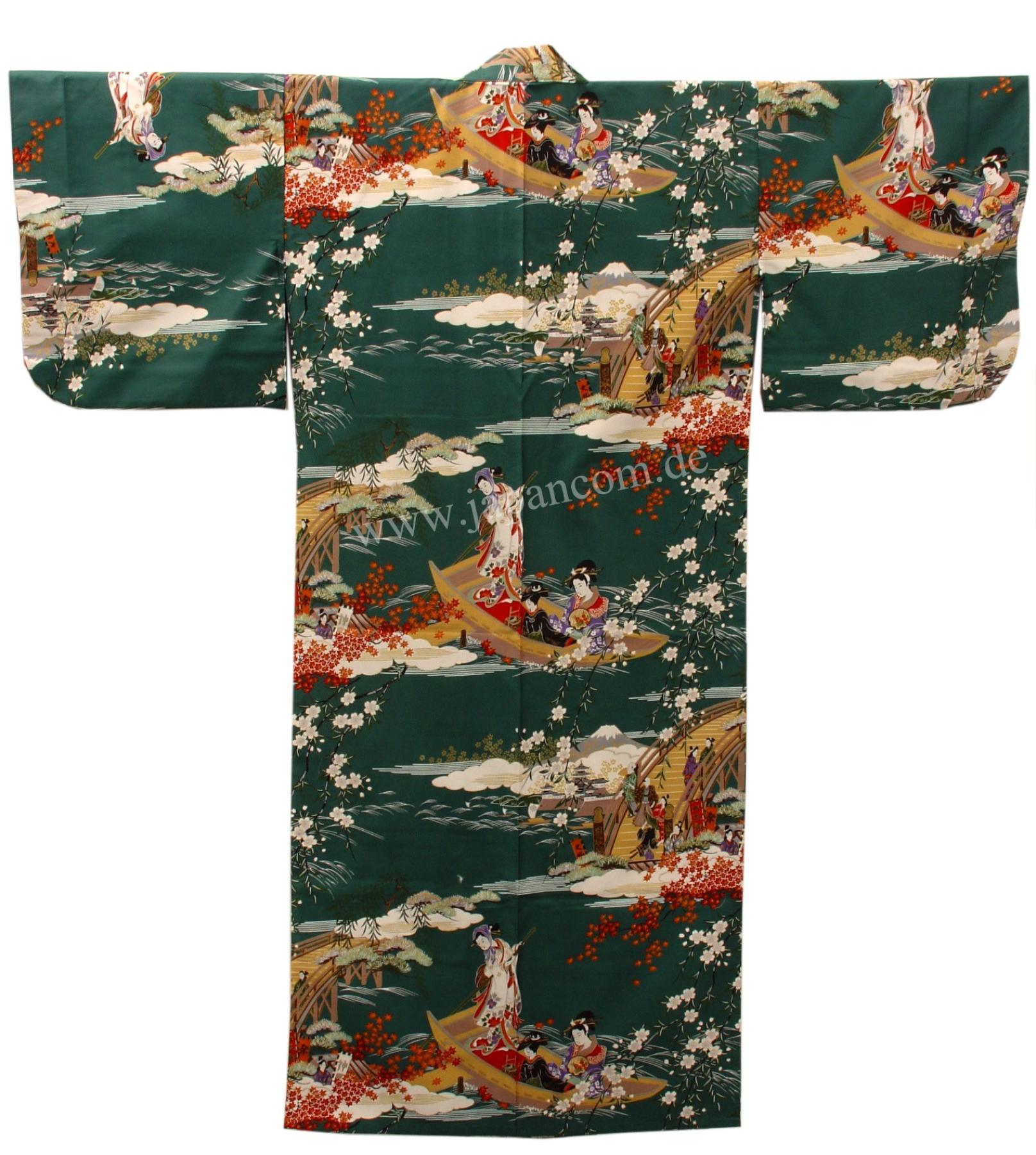 Damen Kimono Ukiyoe grün