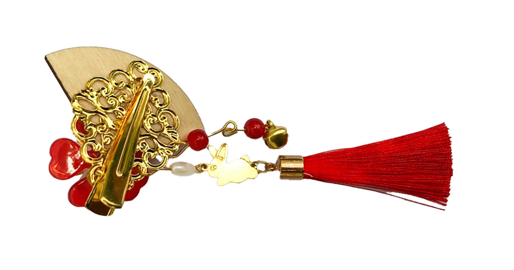 2 Haarclips Fächer Kirschblüten rot links rechts