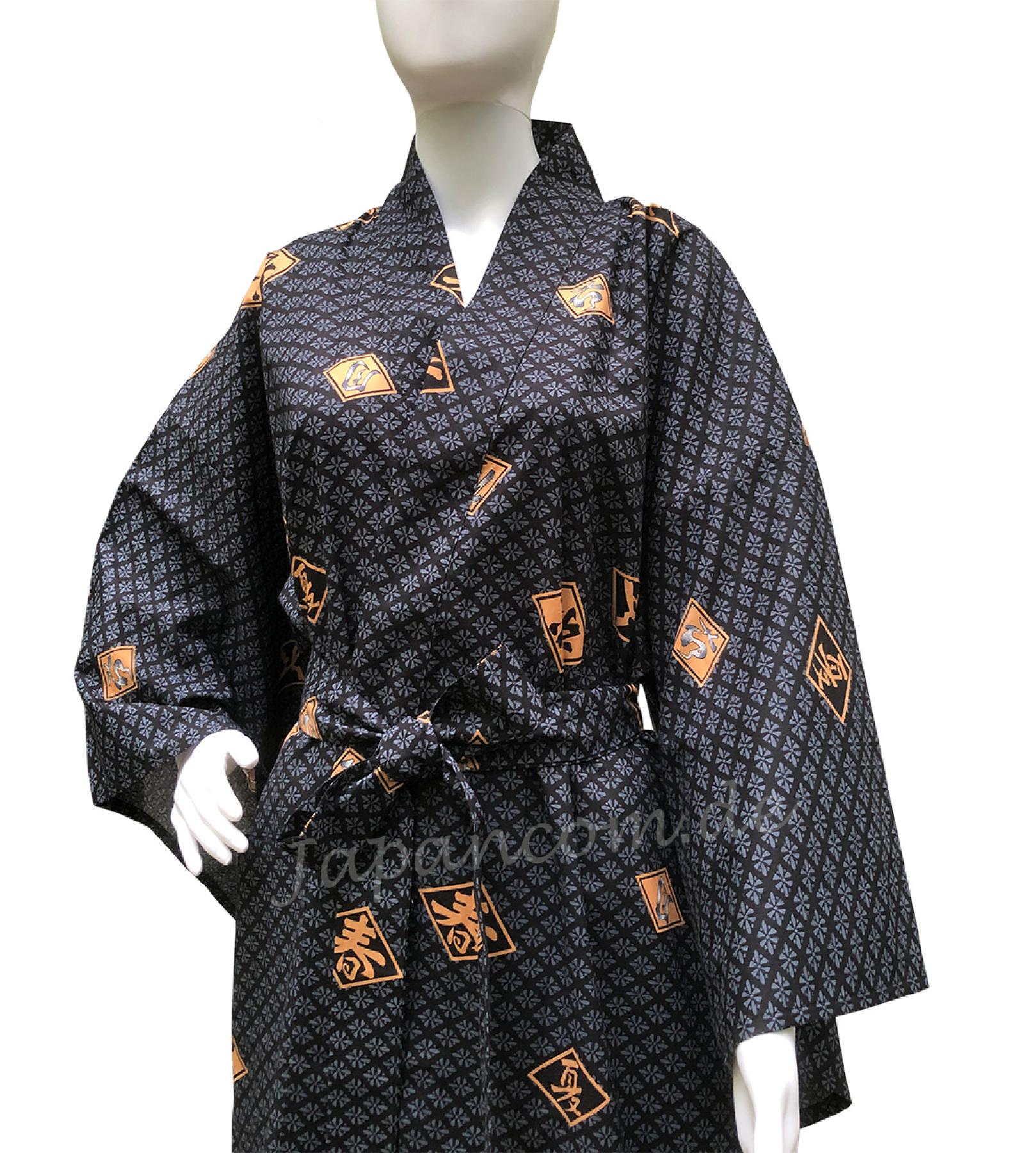 kurzer Herren Yukata Kimono Four Seasons schwarz