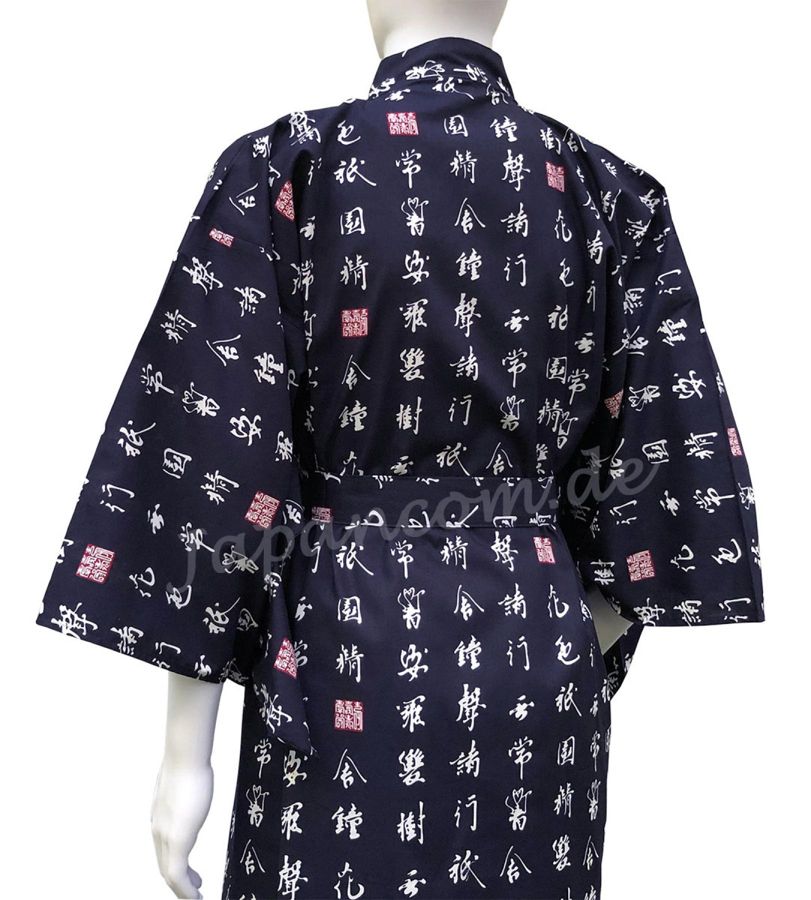 Herren Yukata Kimono Kanji blau Baumwolle