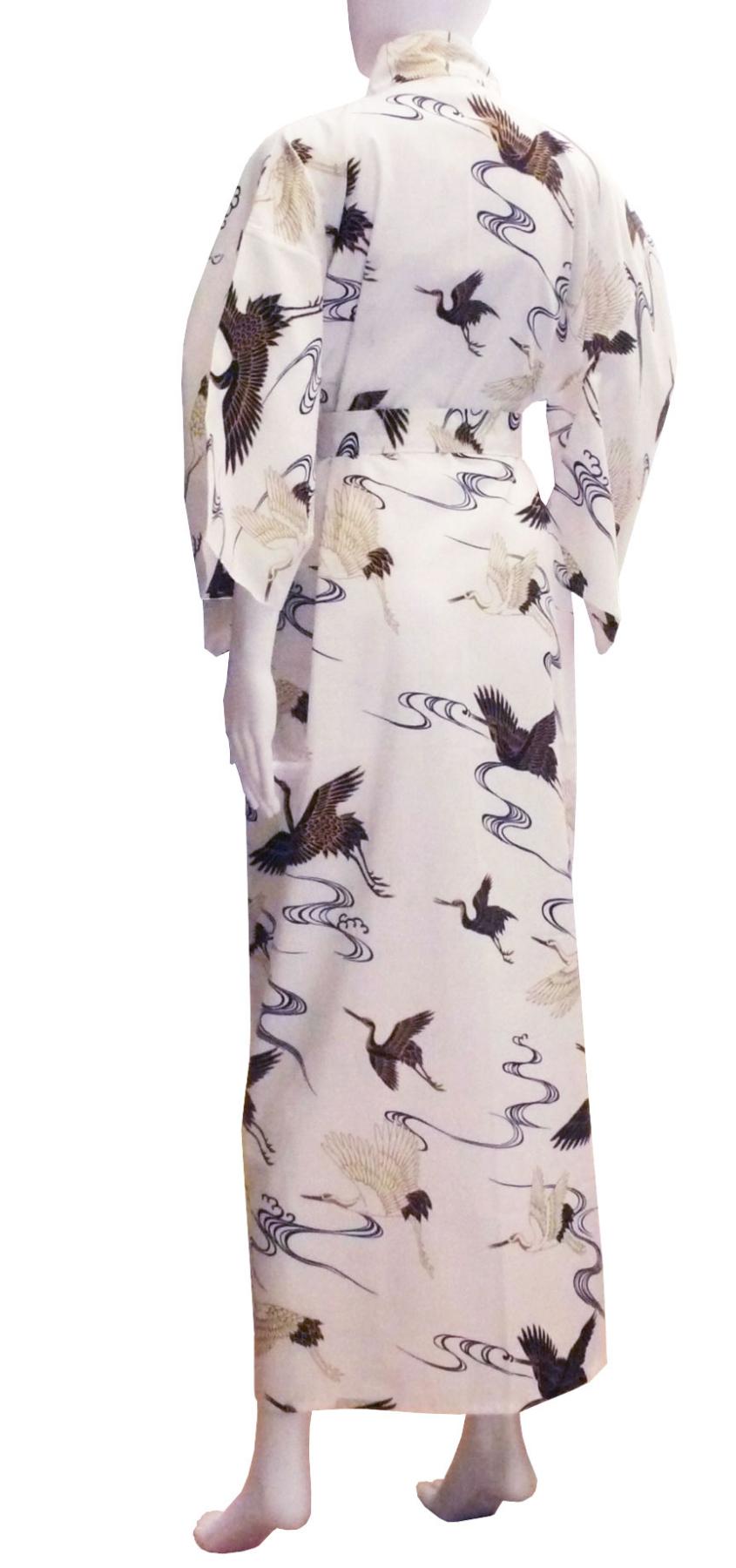 Damen-Yukata Golden Cranes mit Kranichmotiv und Schmetterlingsärmeln