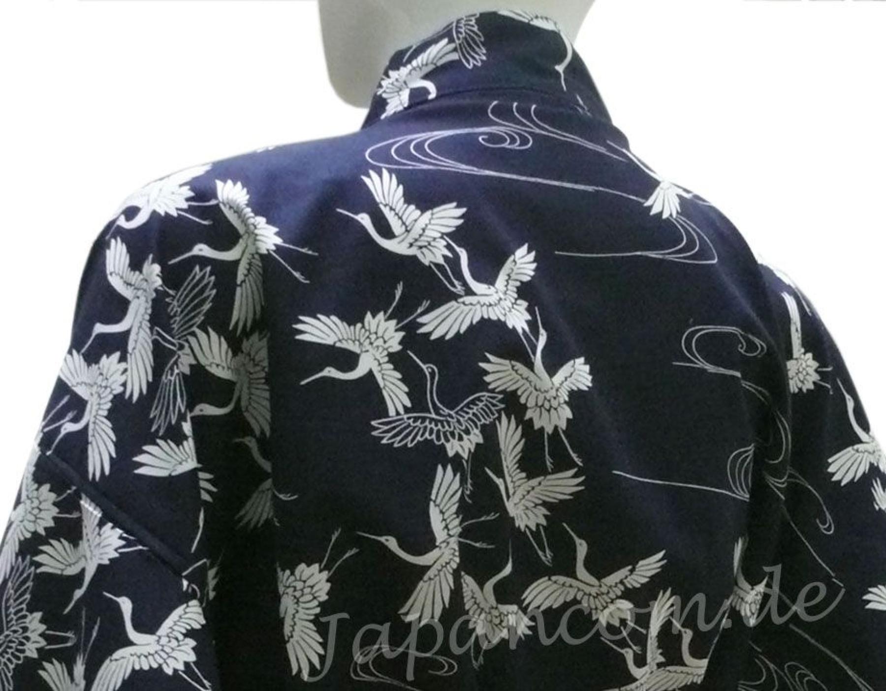 Yukata Kimono Schneekraniche blau kurz