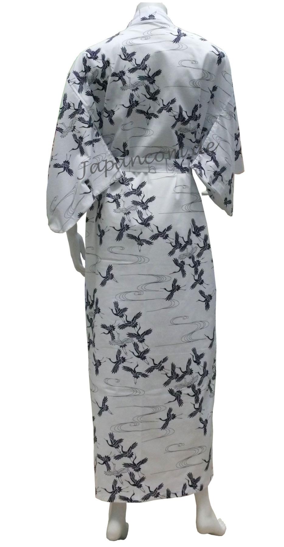 Damen Yukata Kimono Schneekraniche weiss