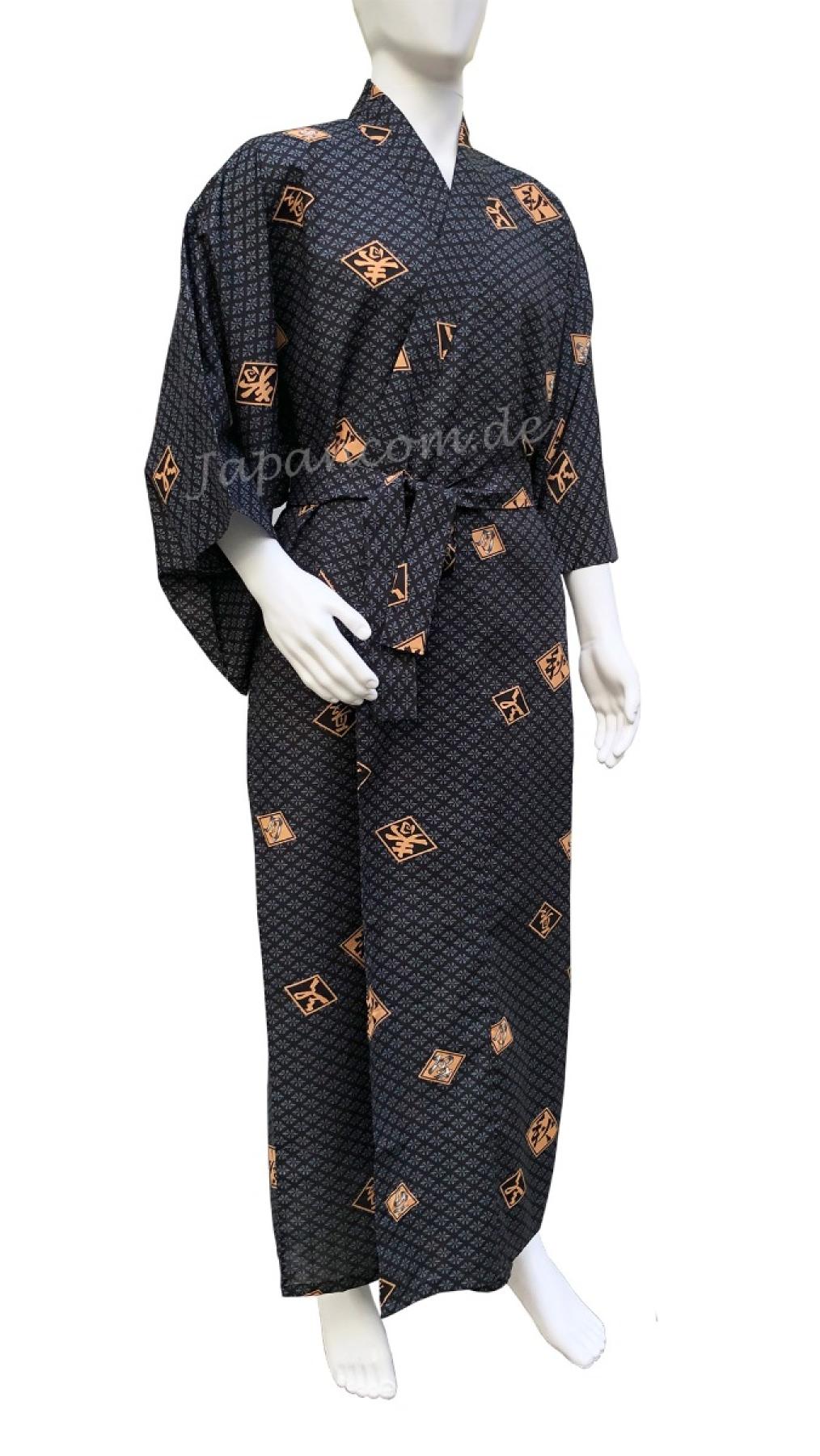 Herren Yukata Kimono Four Seasons schwarz lang
