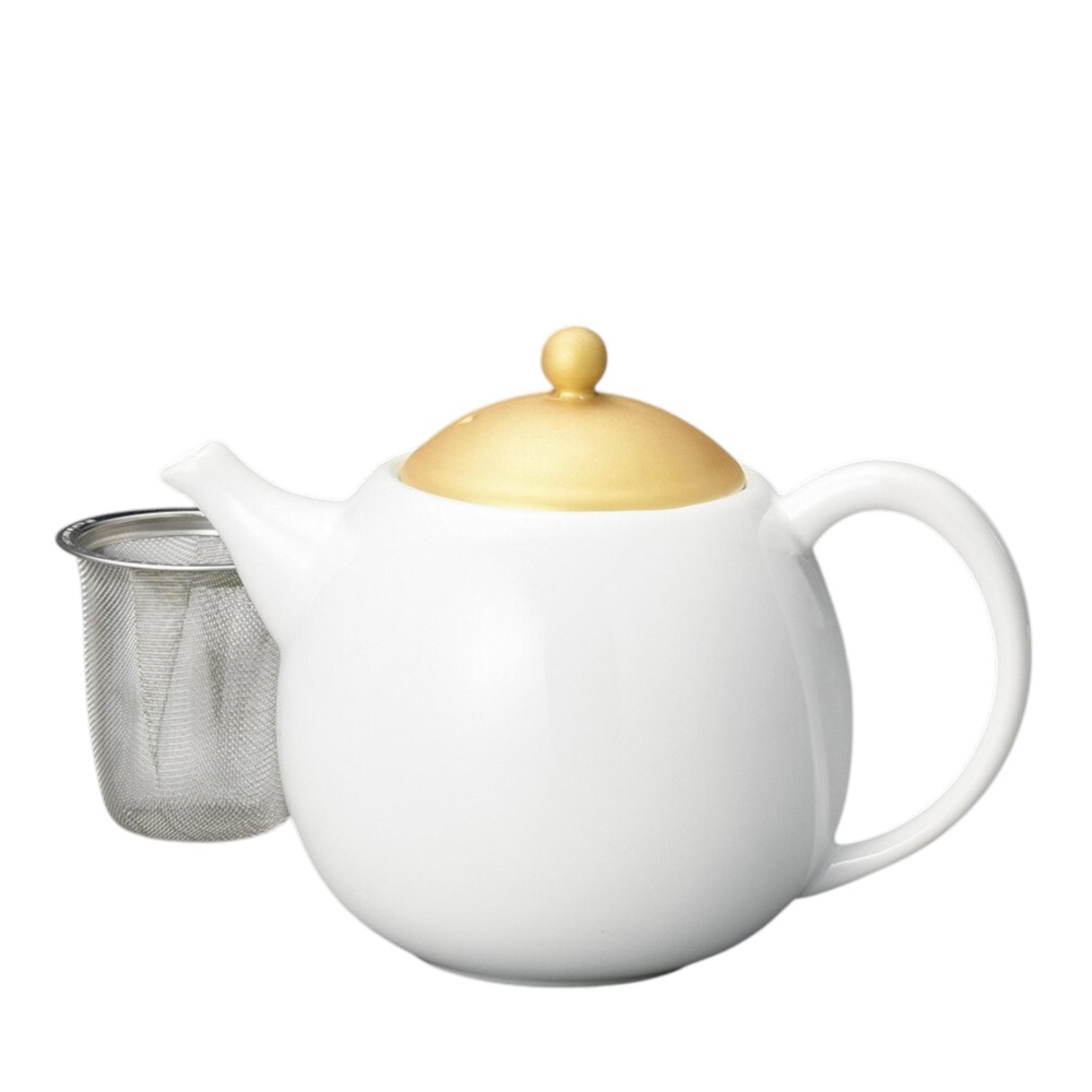 Weiße Porzellan Teekanne mit goldenem Deckel