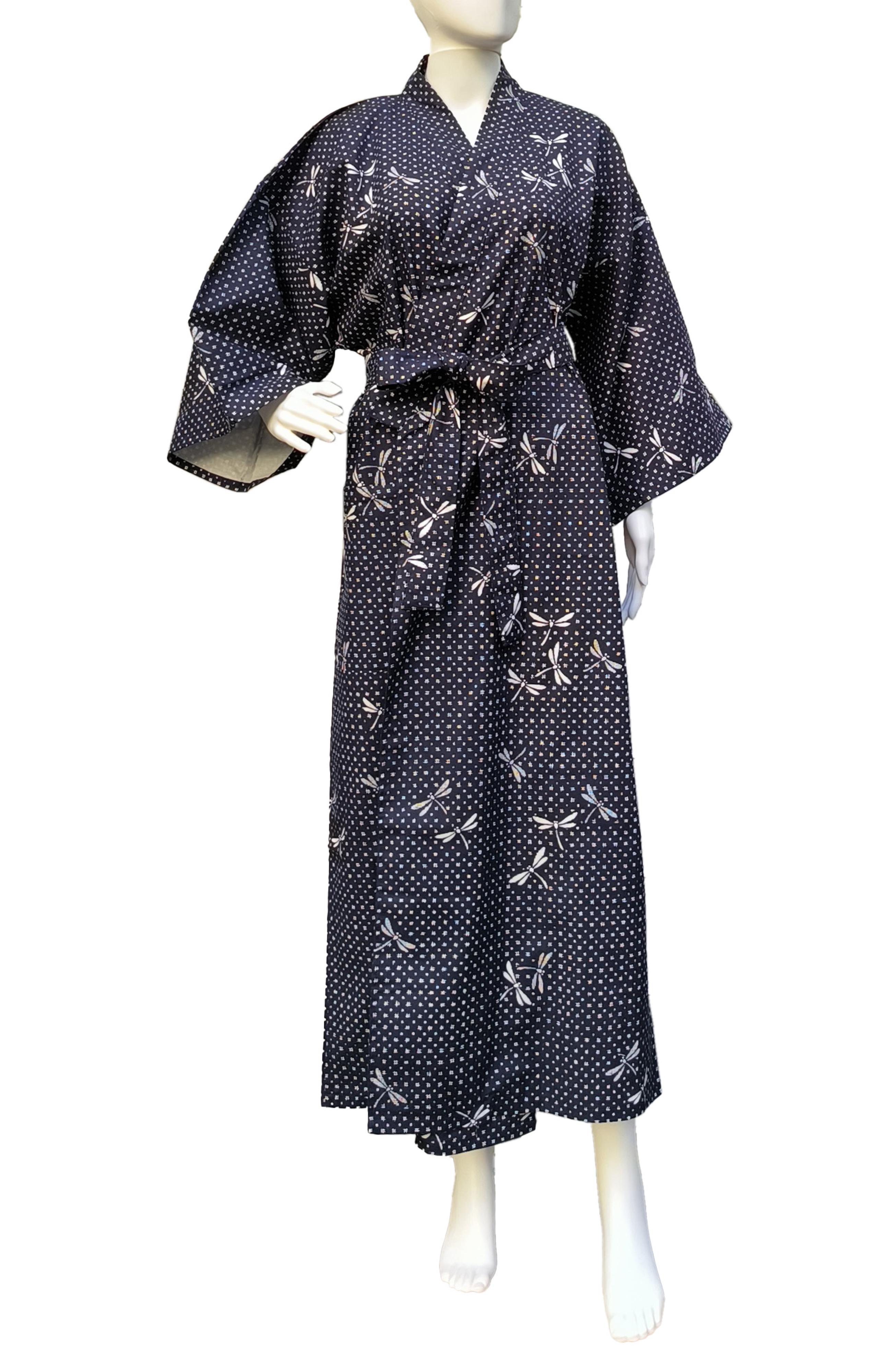 Gefütterter Damen Kimono Libelle blau vorne