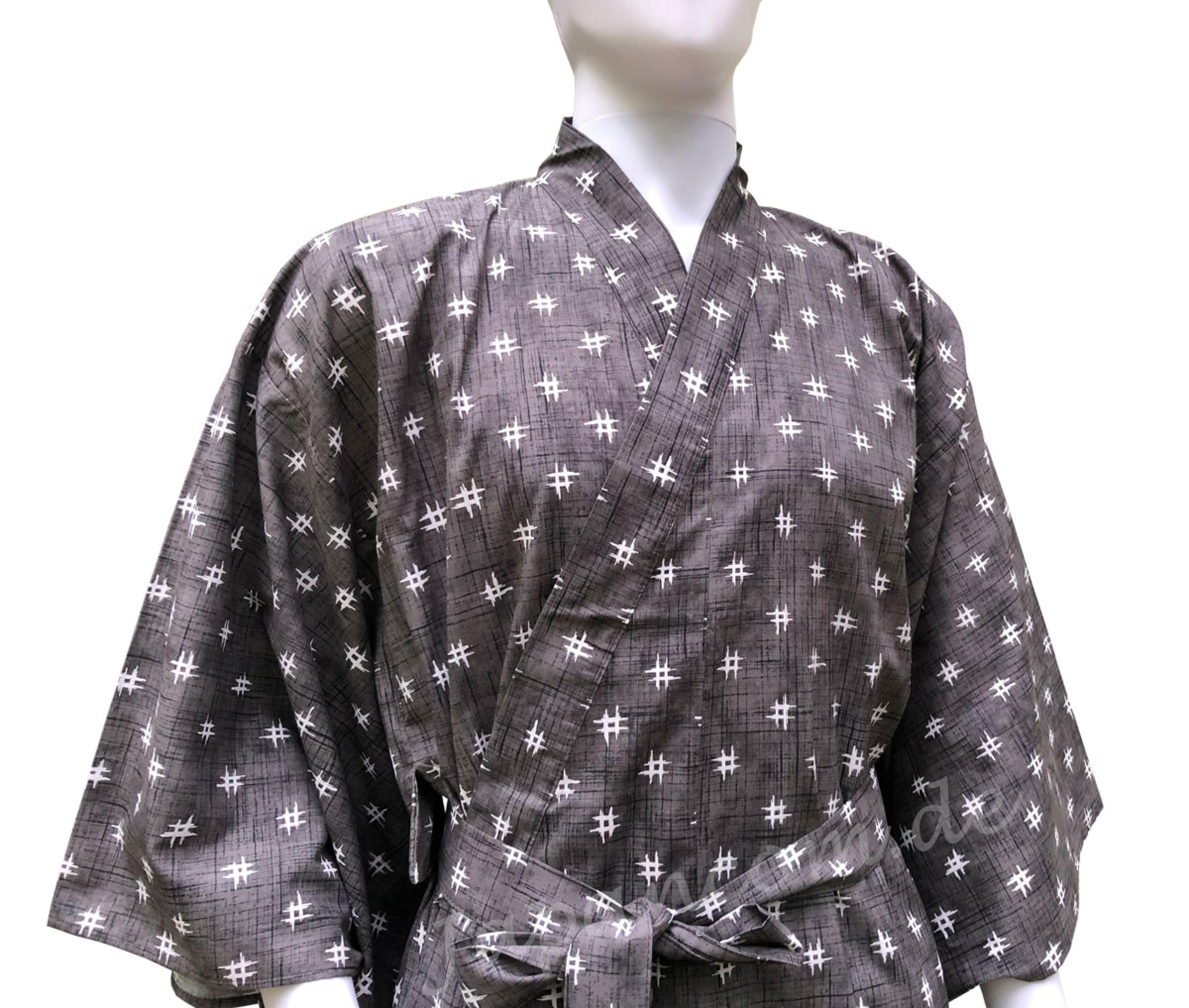 Japanischer Happi Kimono Igeta grau-schwarz Vorderansicht