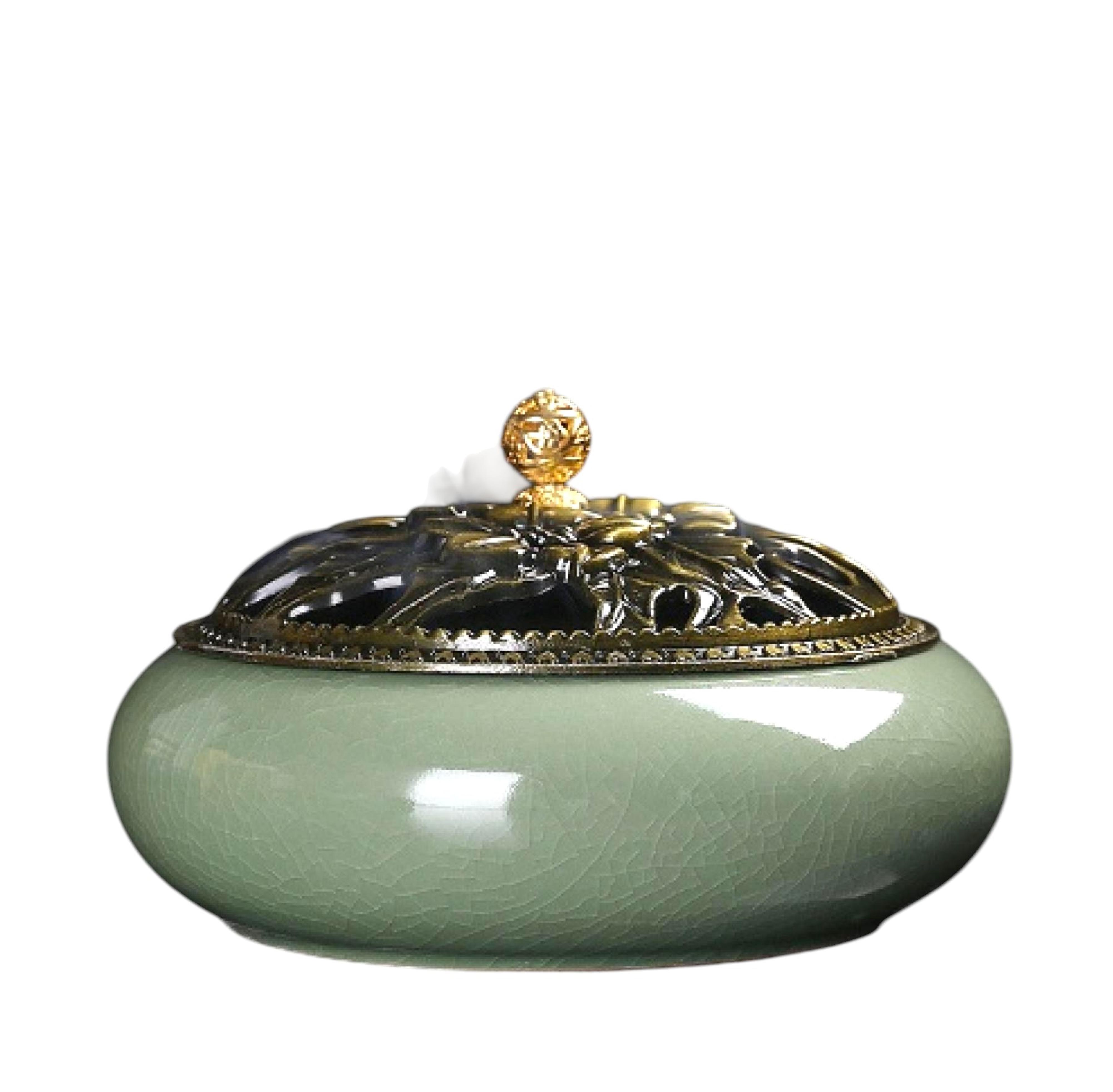 Großer Räucherstäbchenhalter Craquele Celadon grün