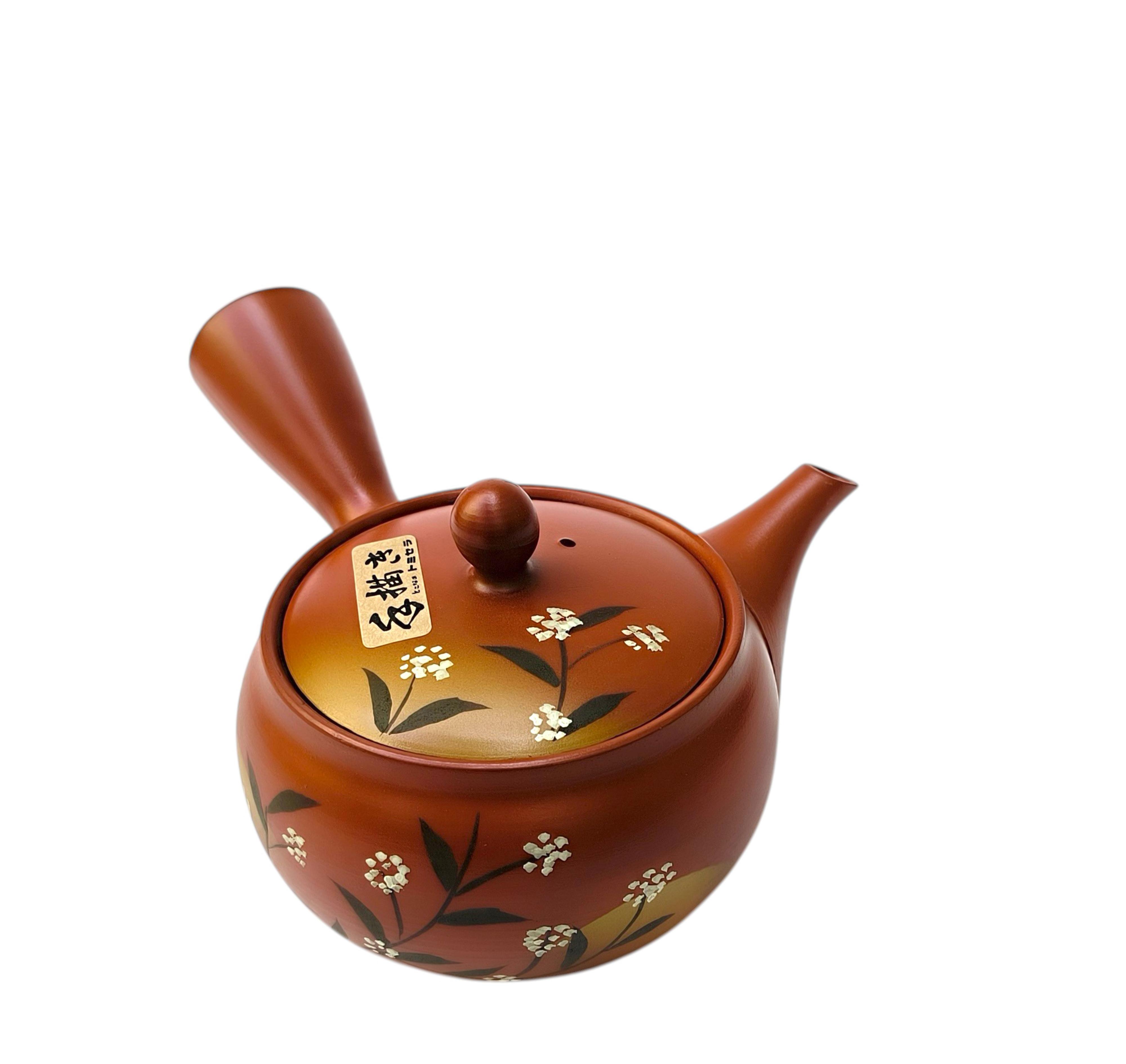 Handbemalte Tokoname Kyusu Hana Fusensaku mit weißen Blüten