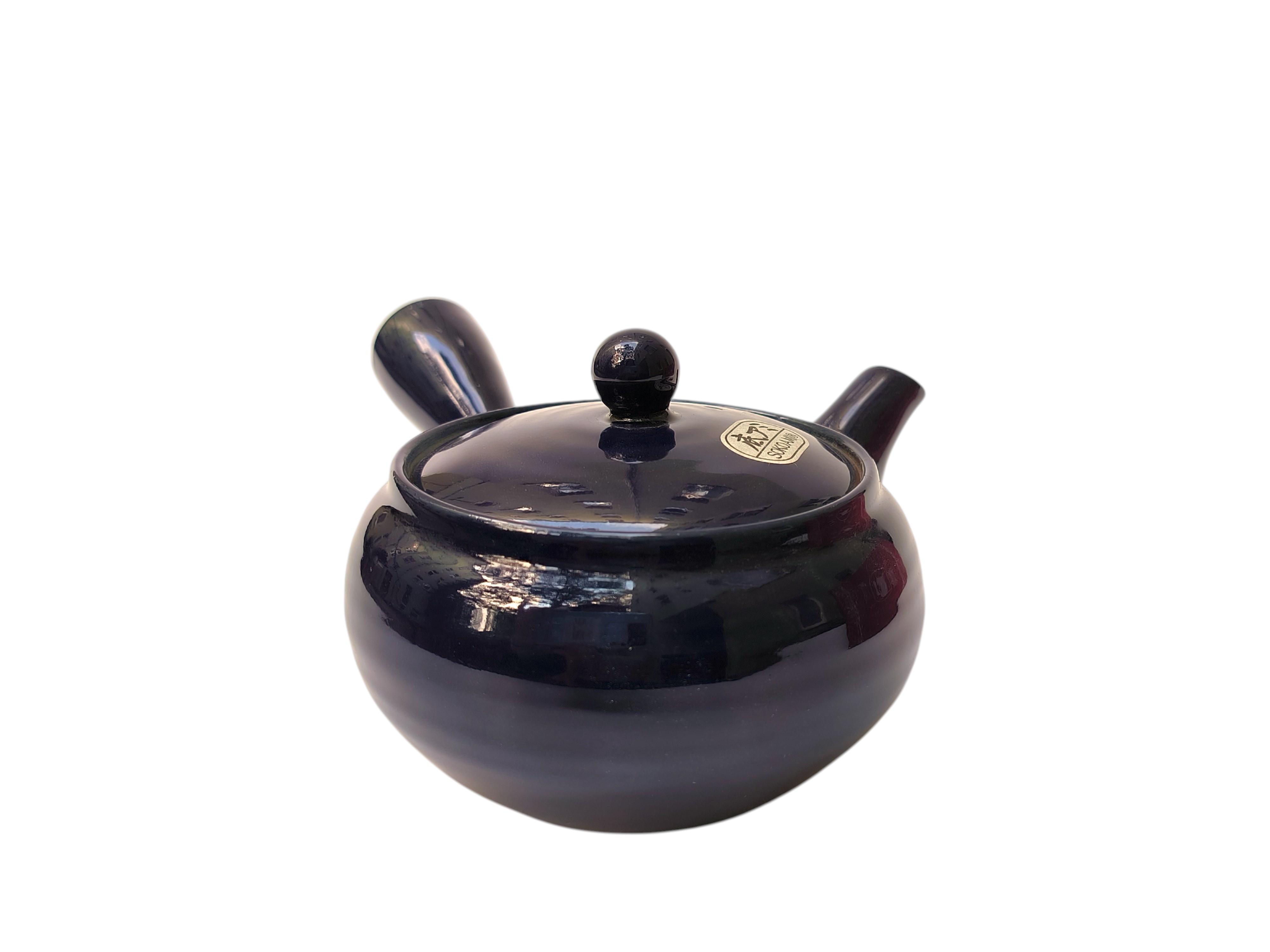 Original Banko-Yaki Kyusu mit schwarzblauer Glasur und 370 ml