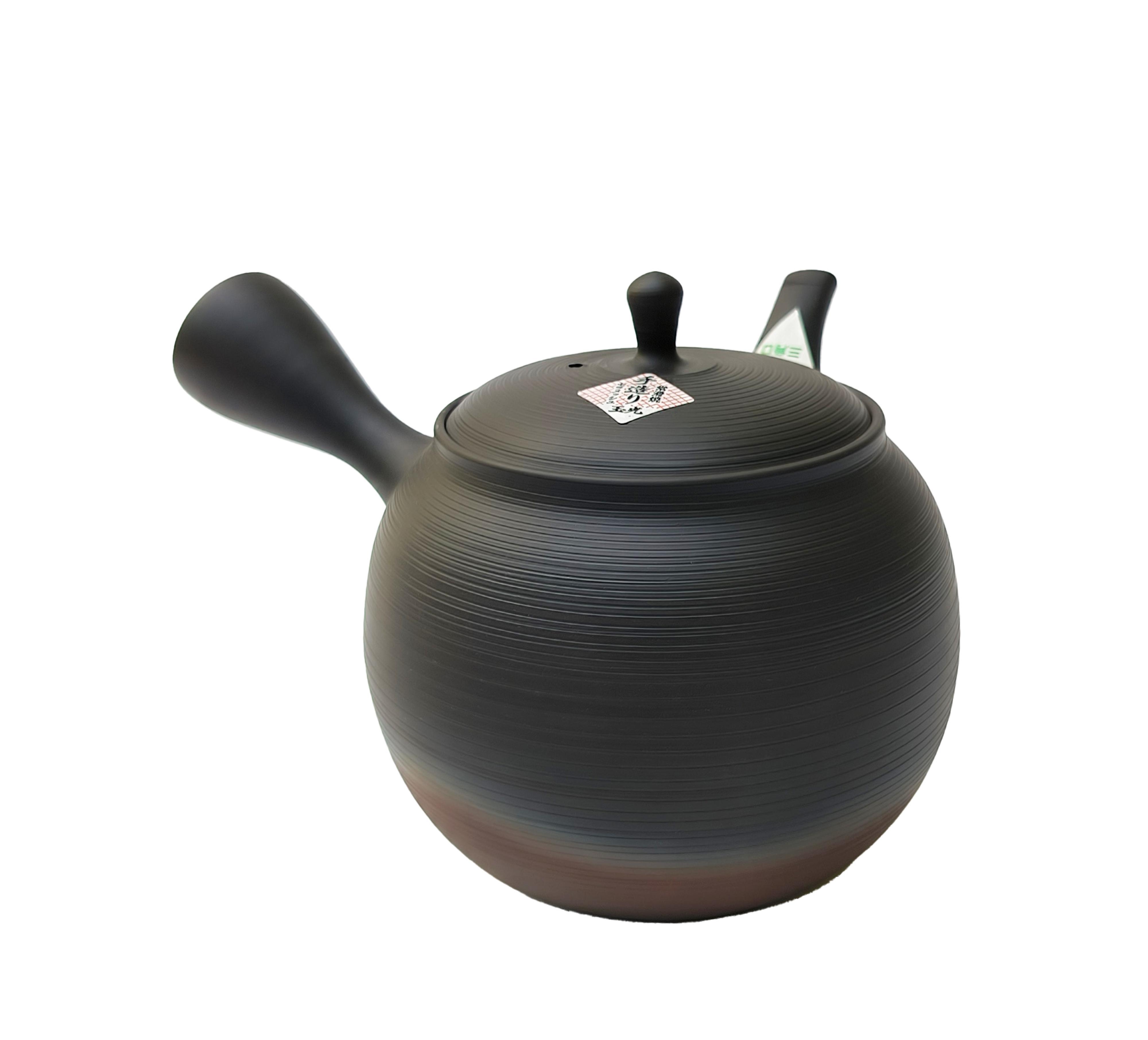 Tokoname Kyusu aus dunklem Ton mit Feuer-Farbverlauf