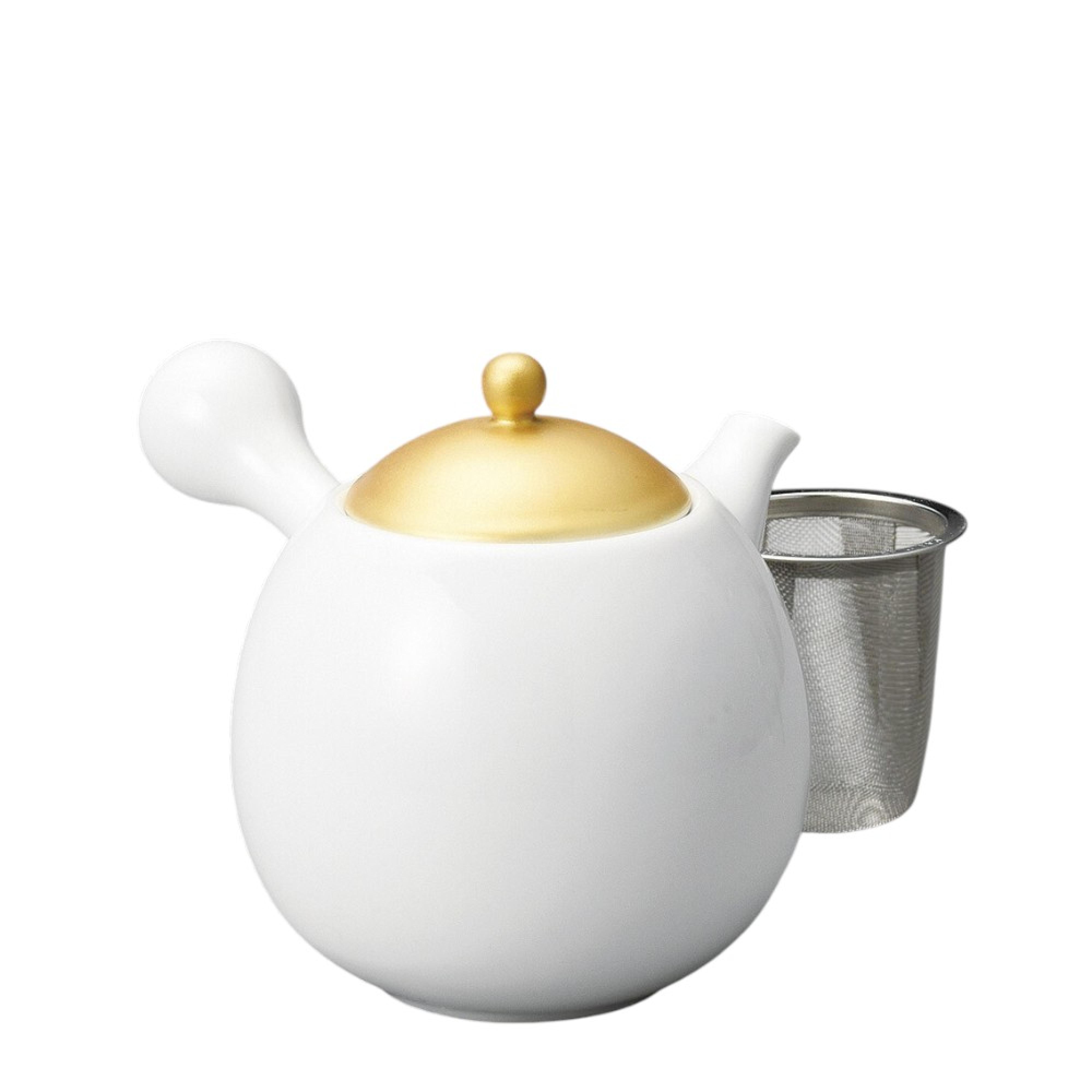 Weiße Porzellan Teekanne Minoyaki mit goldenem Deckel 470ml