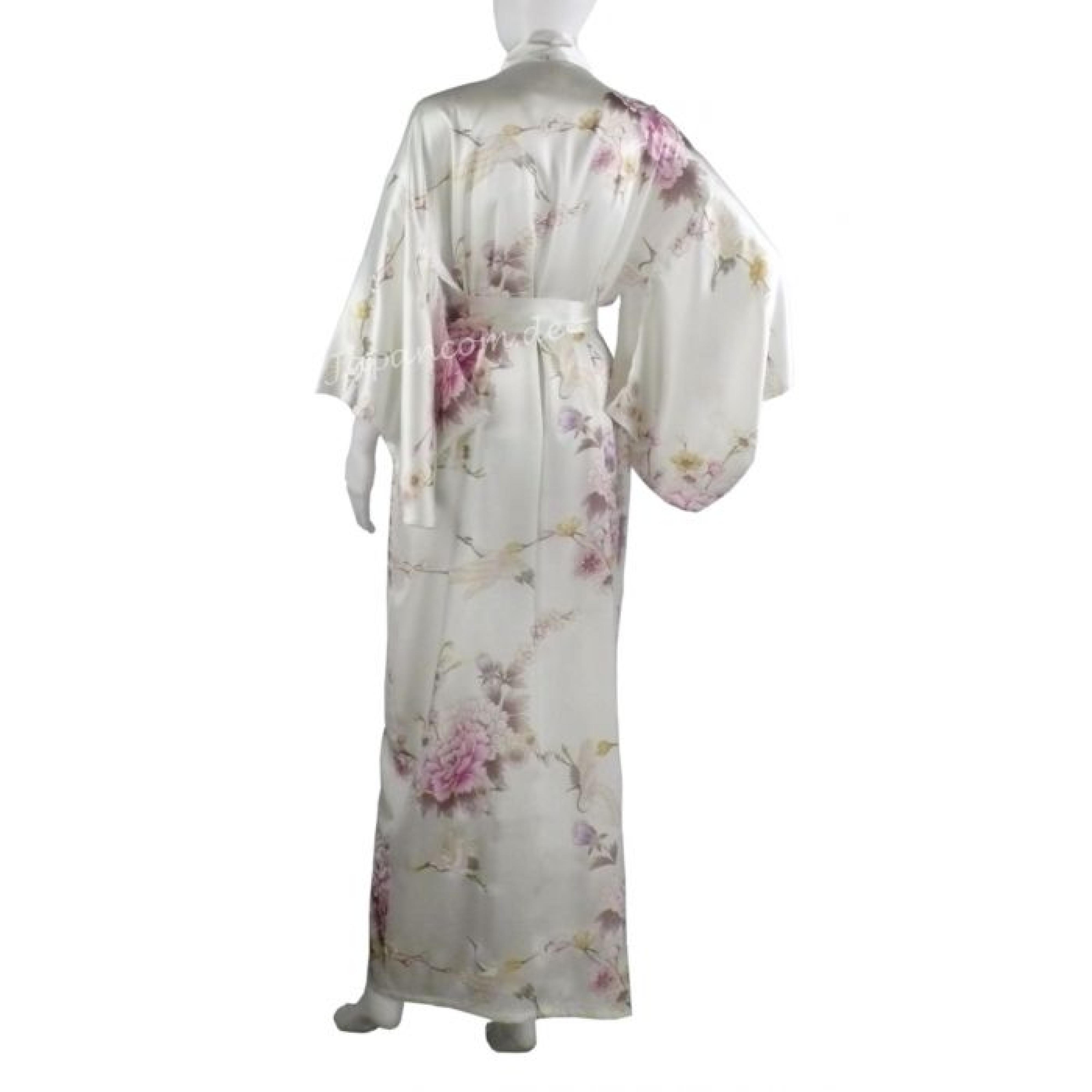 Seiden Kimono Royal Cranes perlweiss
