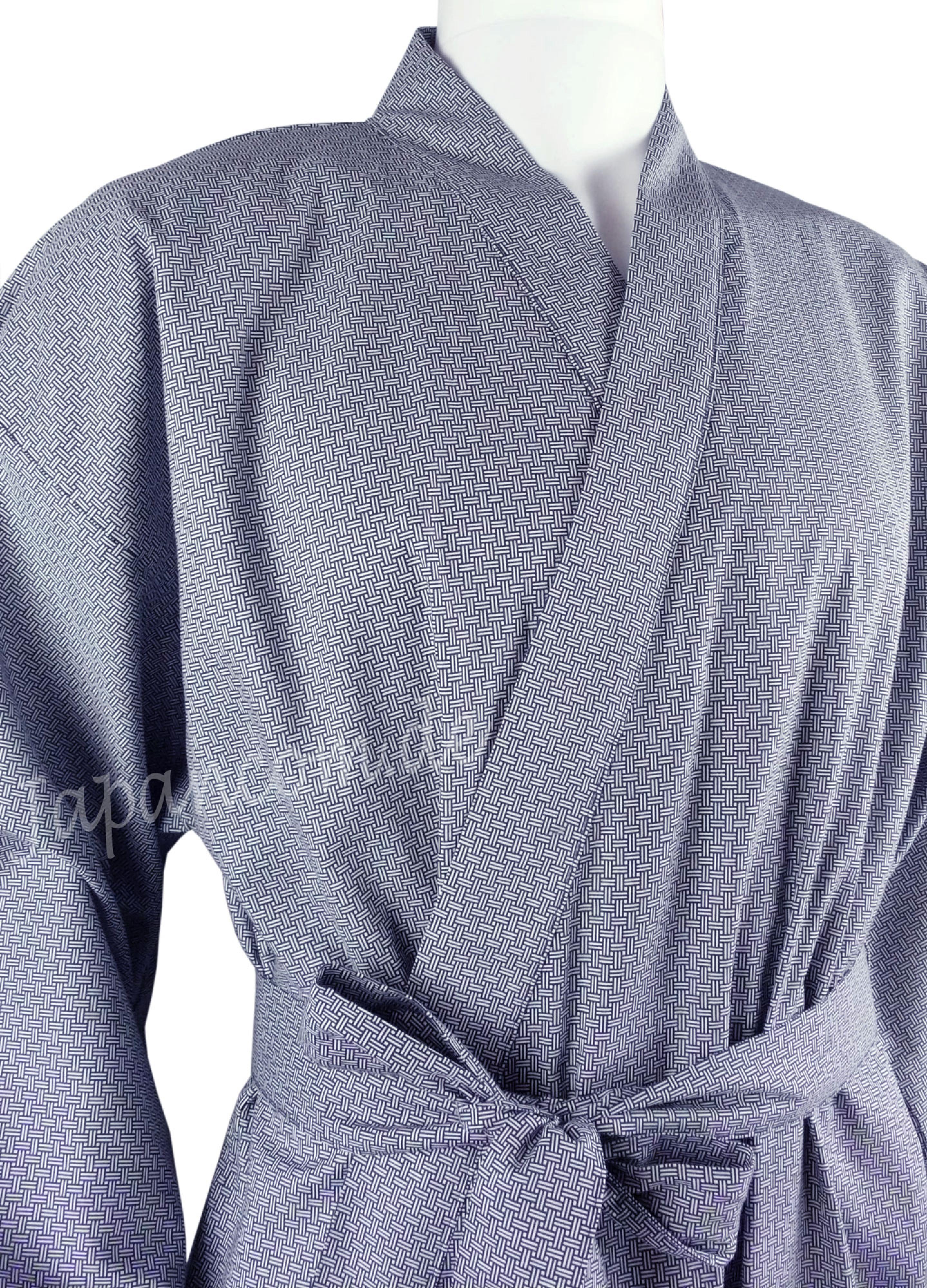 Yukata Kimono Kogara blau mit geflochtenem Muster