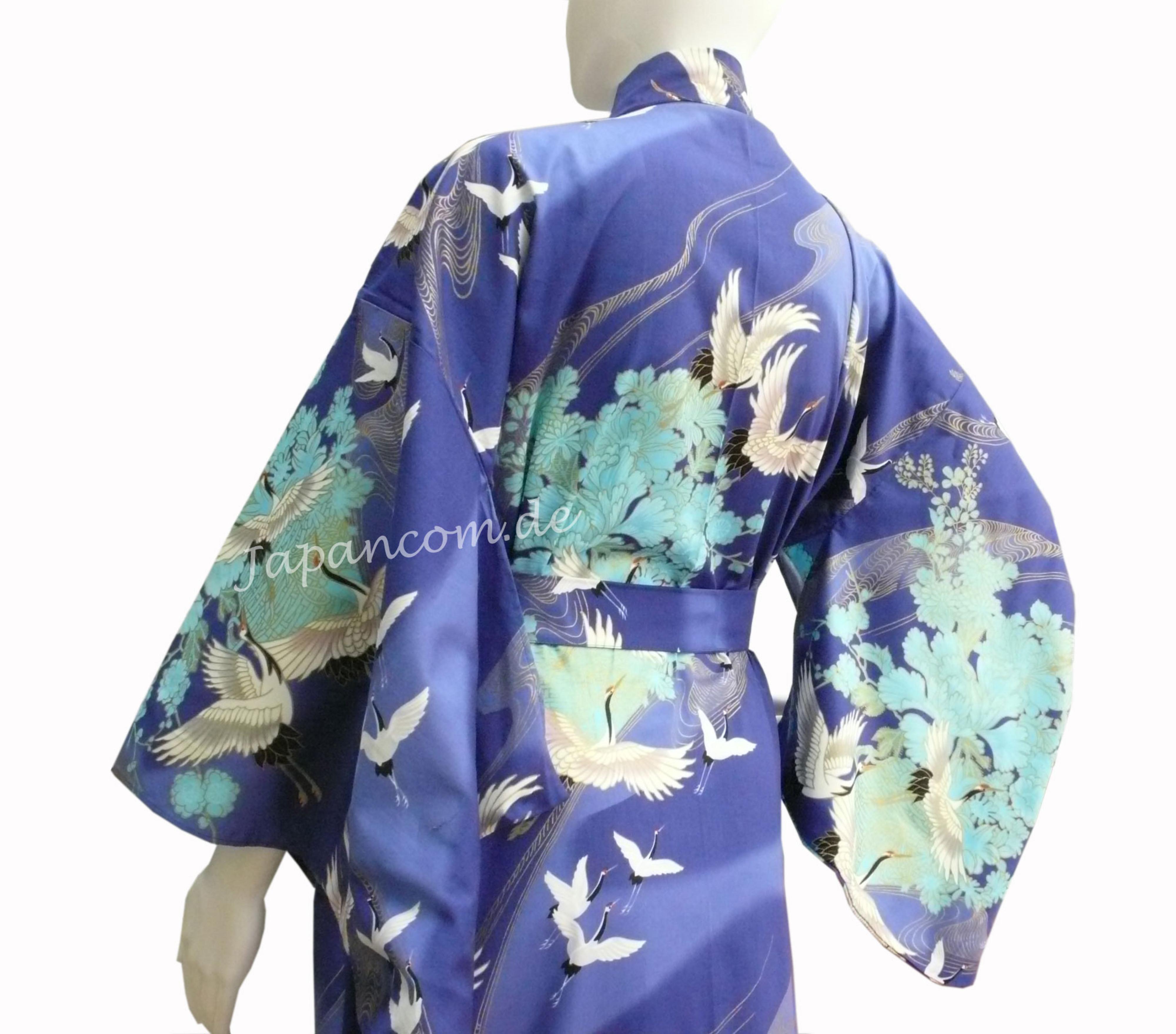 Damen Kimono Tsuru Kranich blau