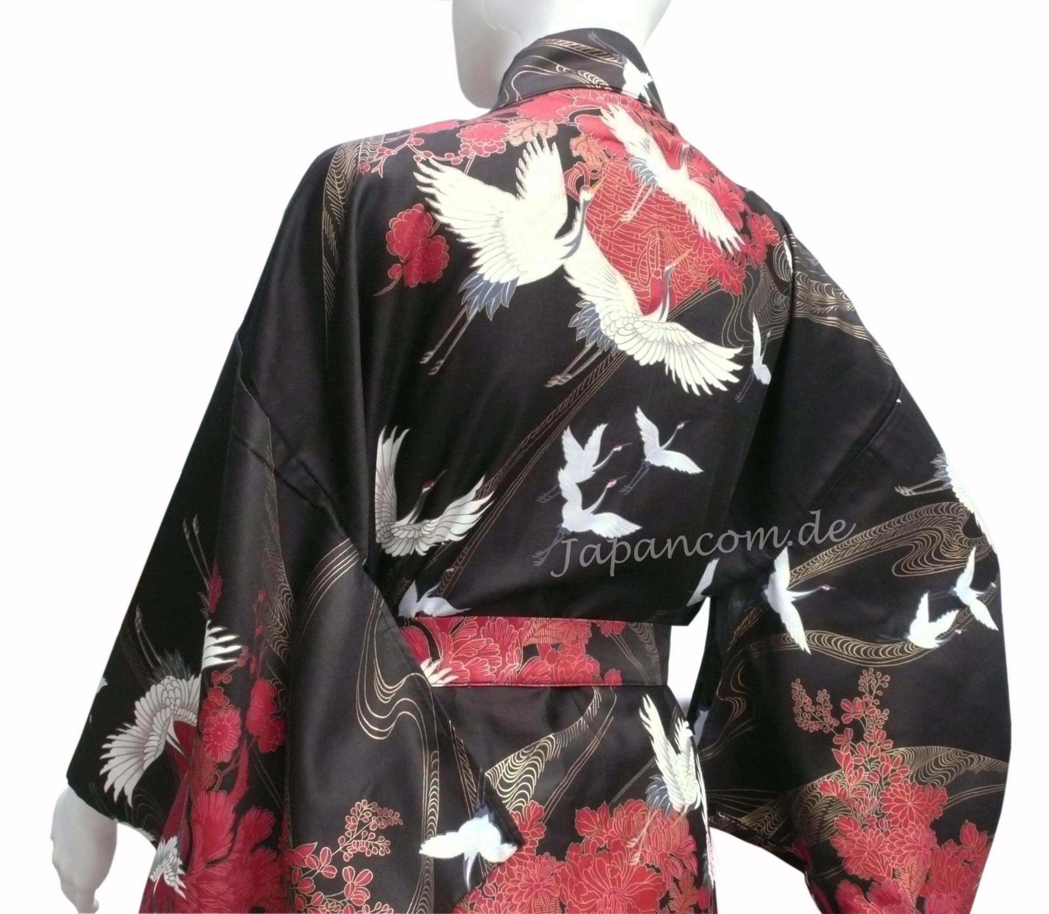 Damen Kimono Tsuru Kranich schwarz