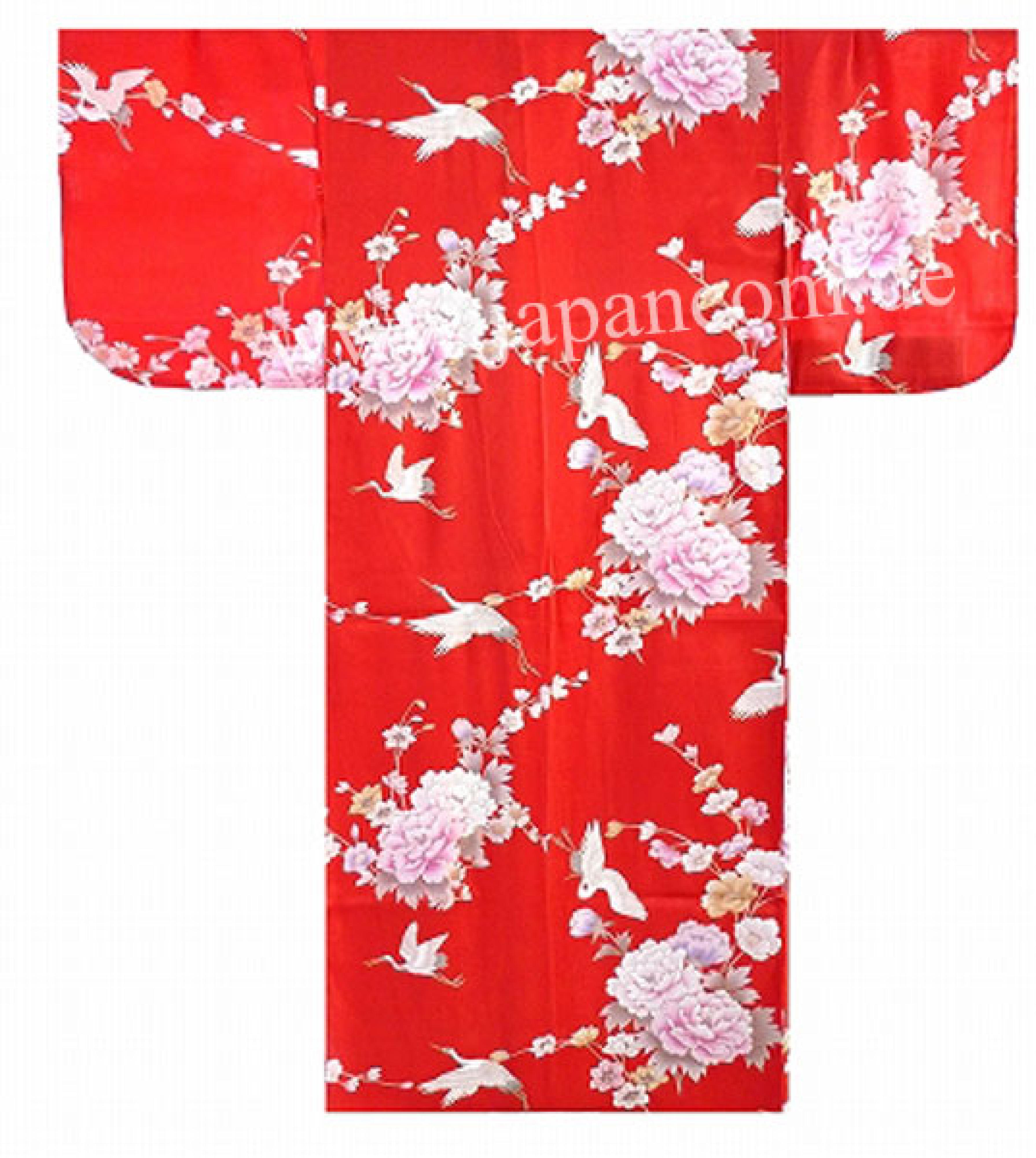 Seiden Kimono Royal Cranes rot