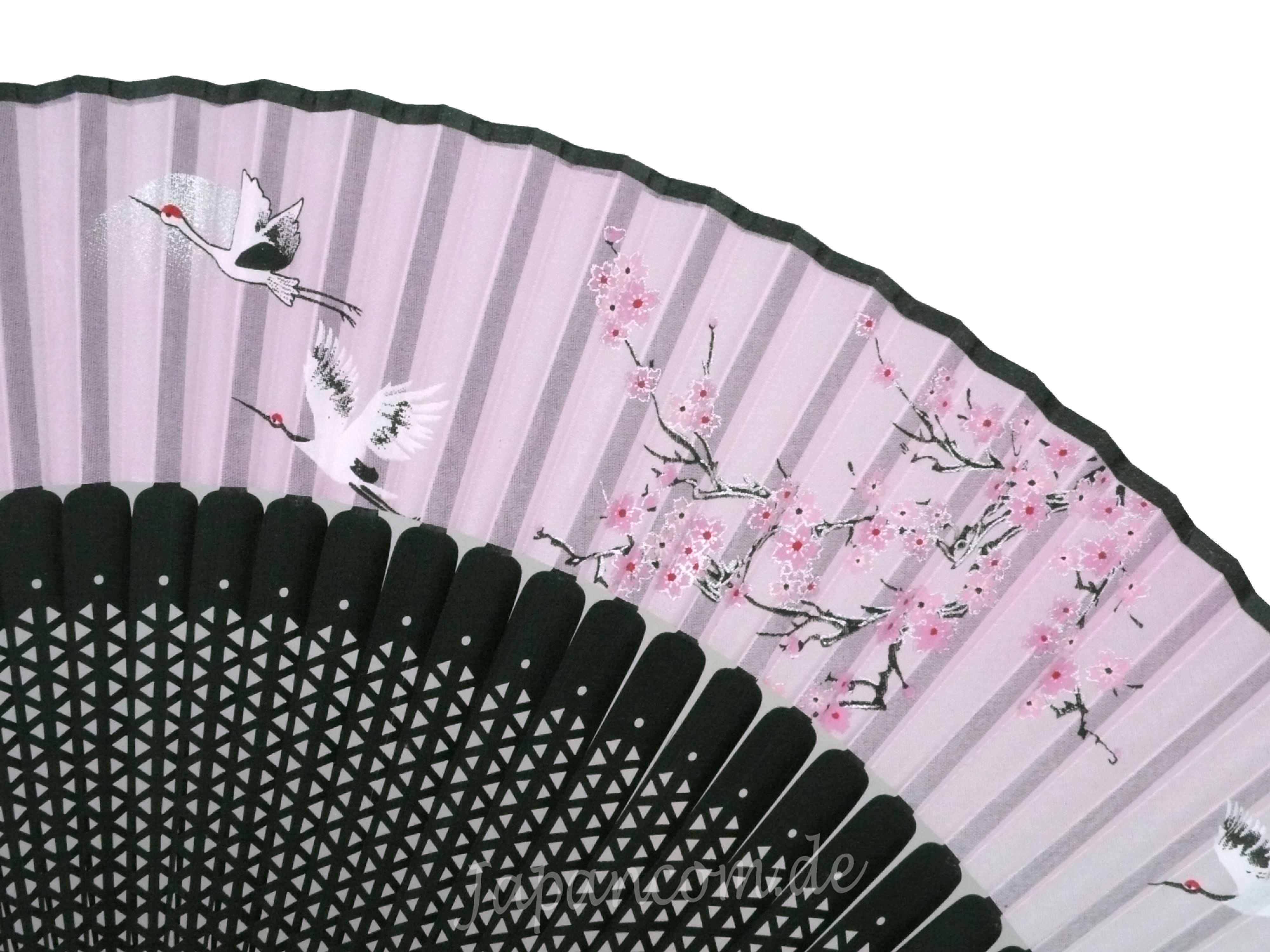 Seidenfächer Kraniche und Kirschblüten Detail