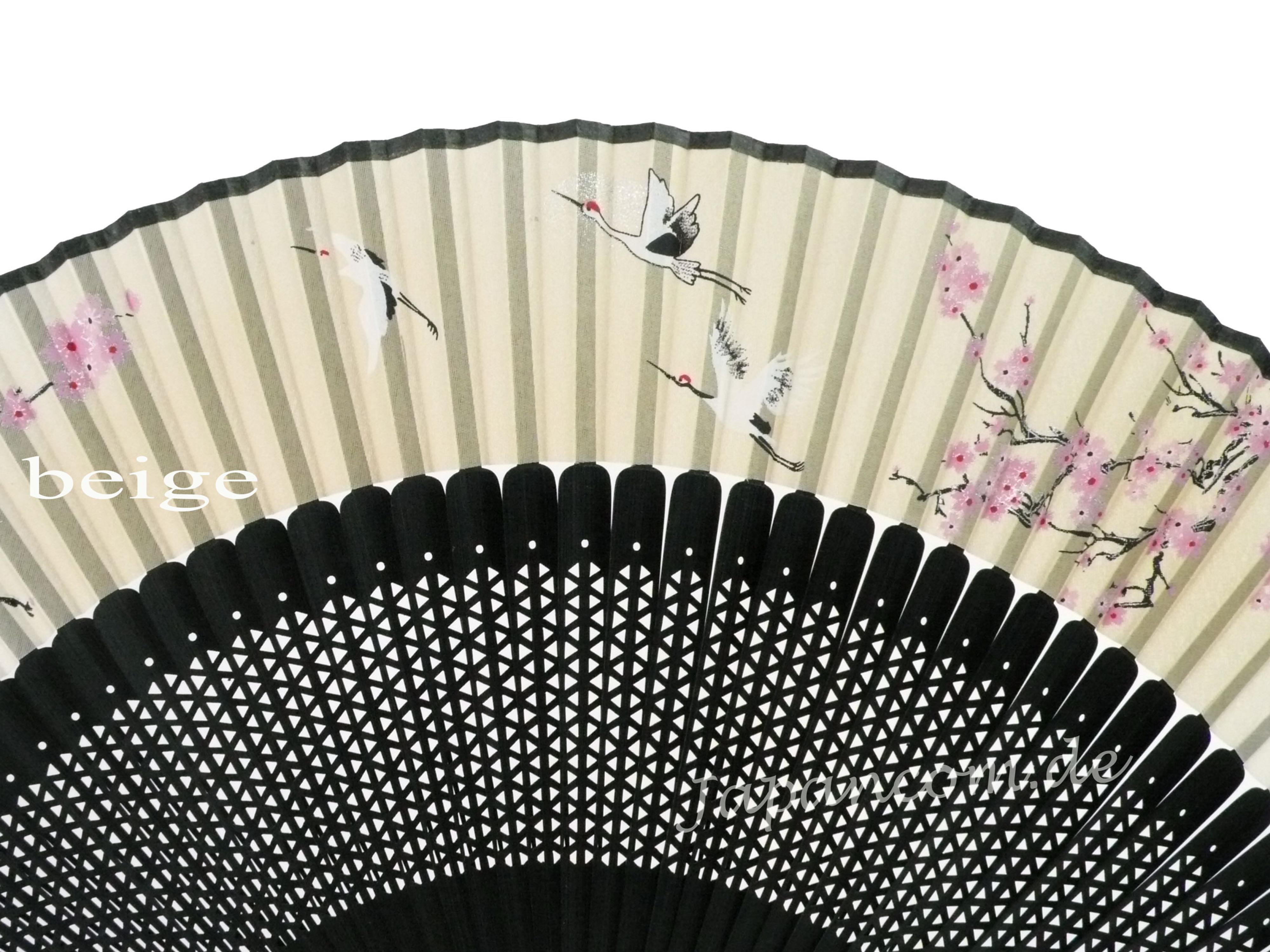 Bambusfächer Kraniche und Kirschblüten beige