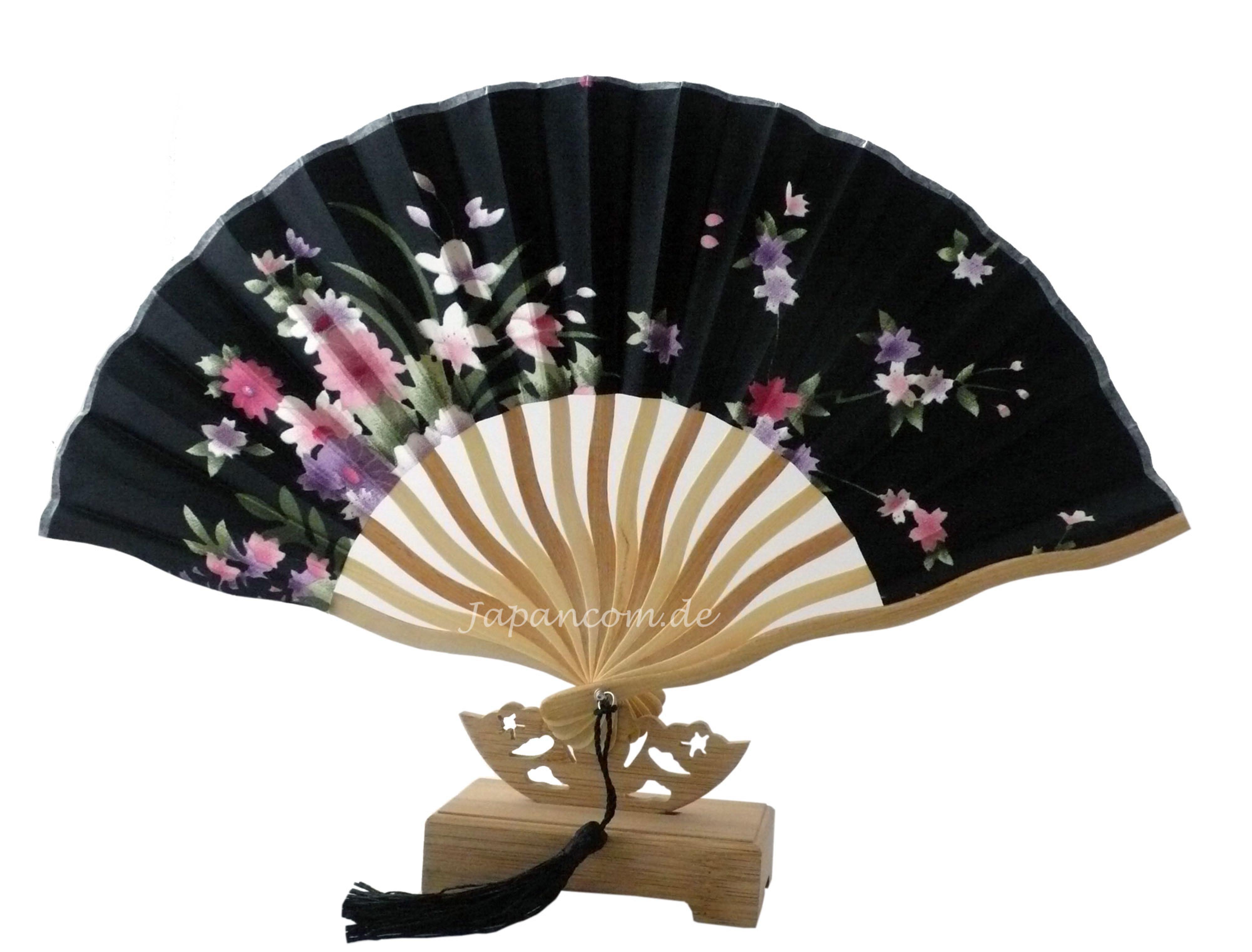 Gebogener Fächer Kirschblüten schwarz 21cm