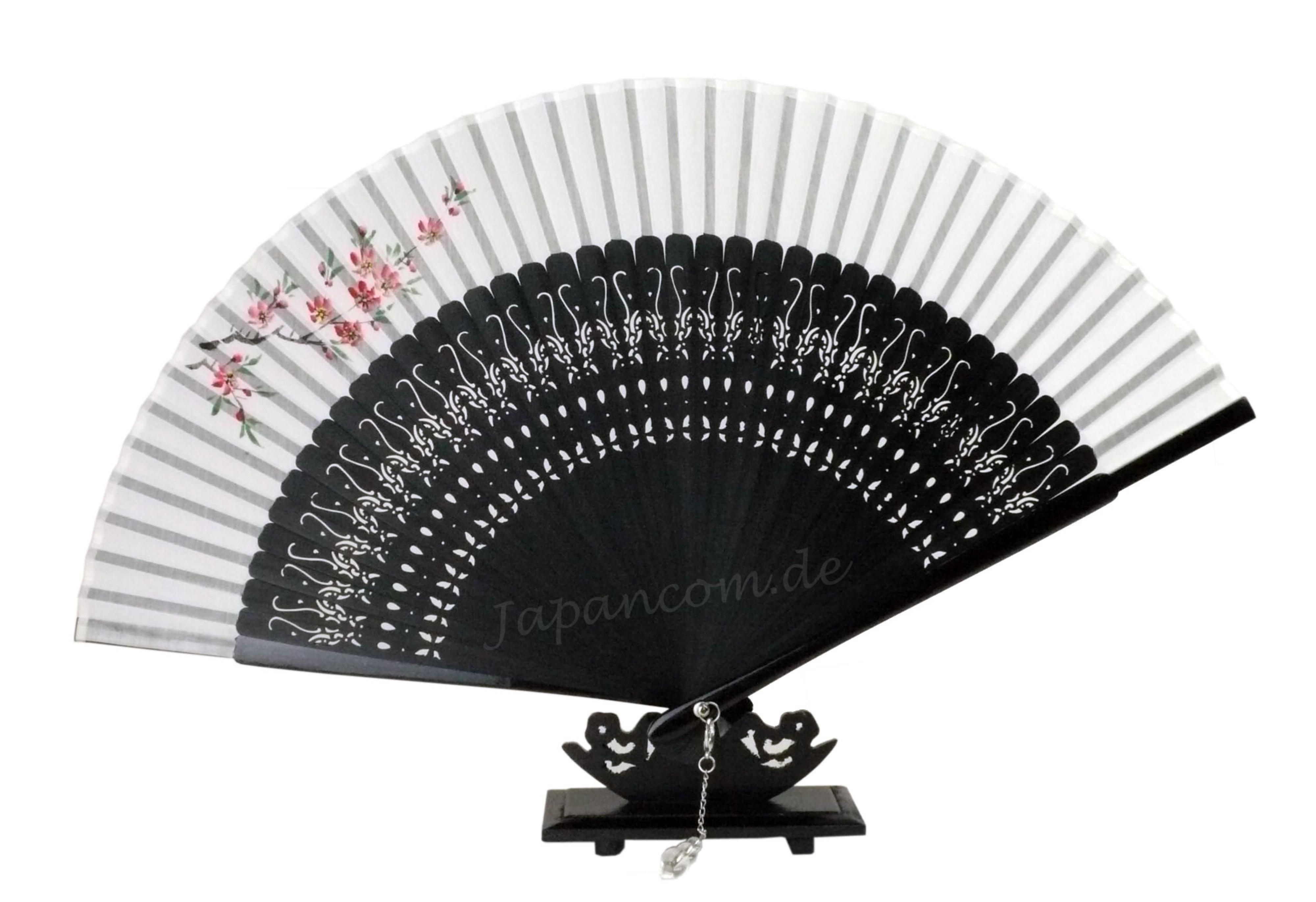 Handgemalter Fächer Kirschzweig weiss-schwarz