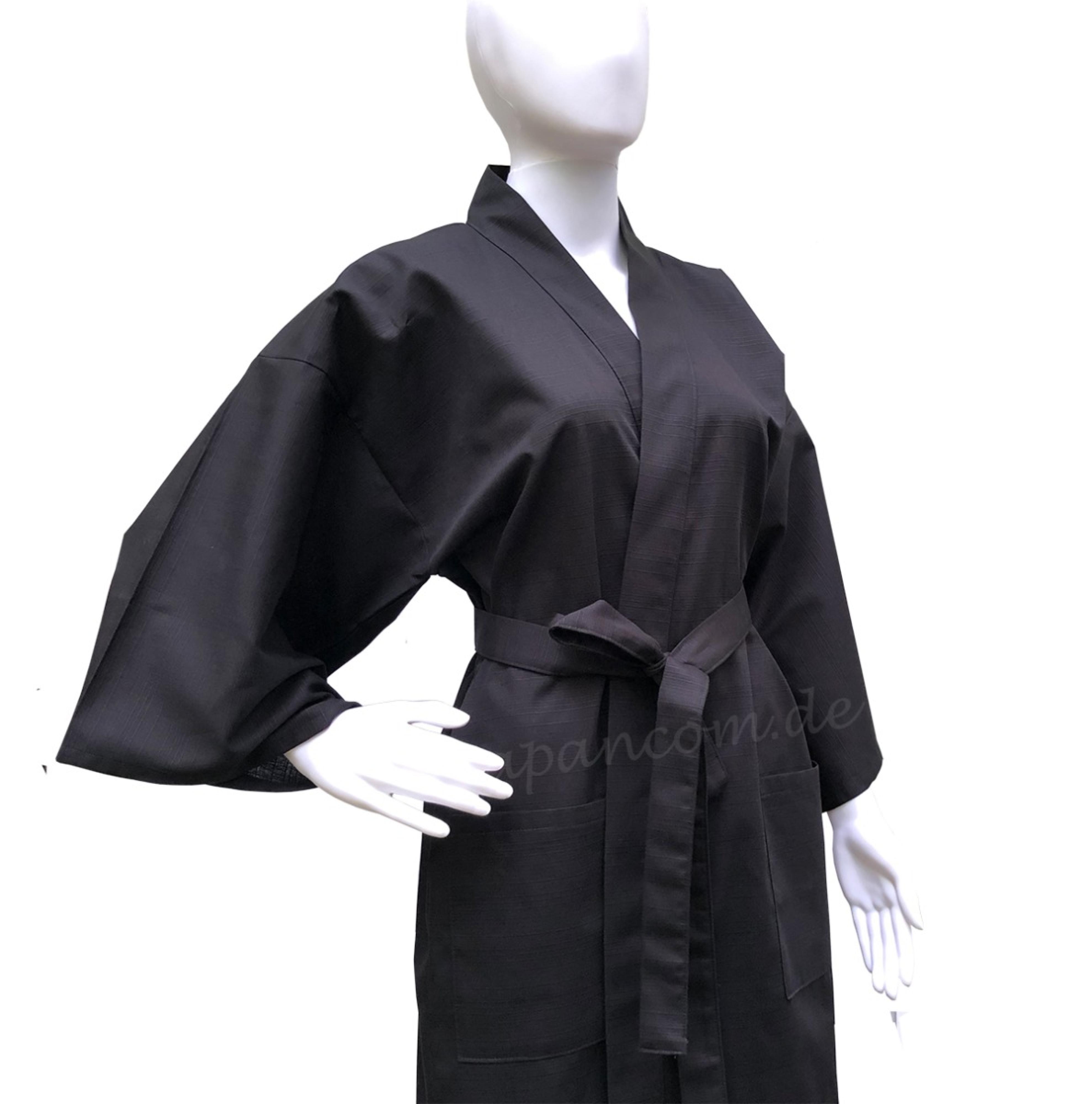 Kimono Bademantel Tsumugi Shinpuru Schwarz kurz aus Japan